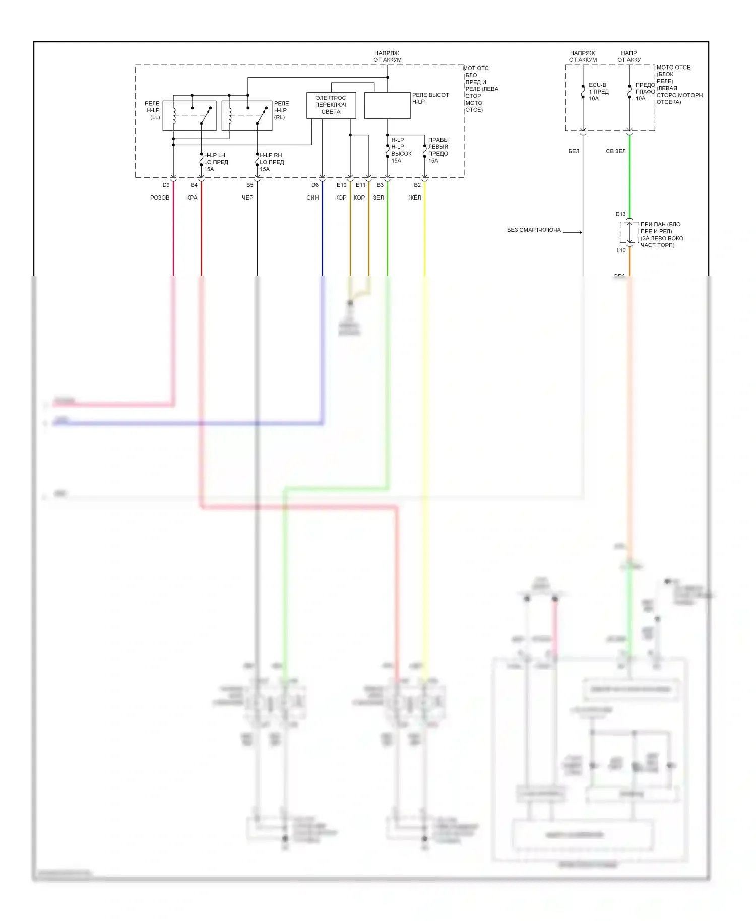 Highlander Toyota II рестайлинг (2010-2013): Электросхема фар, кроме гибридной (2 из 2) 
