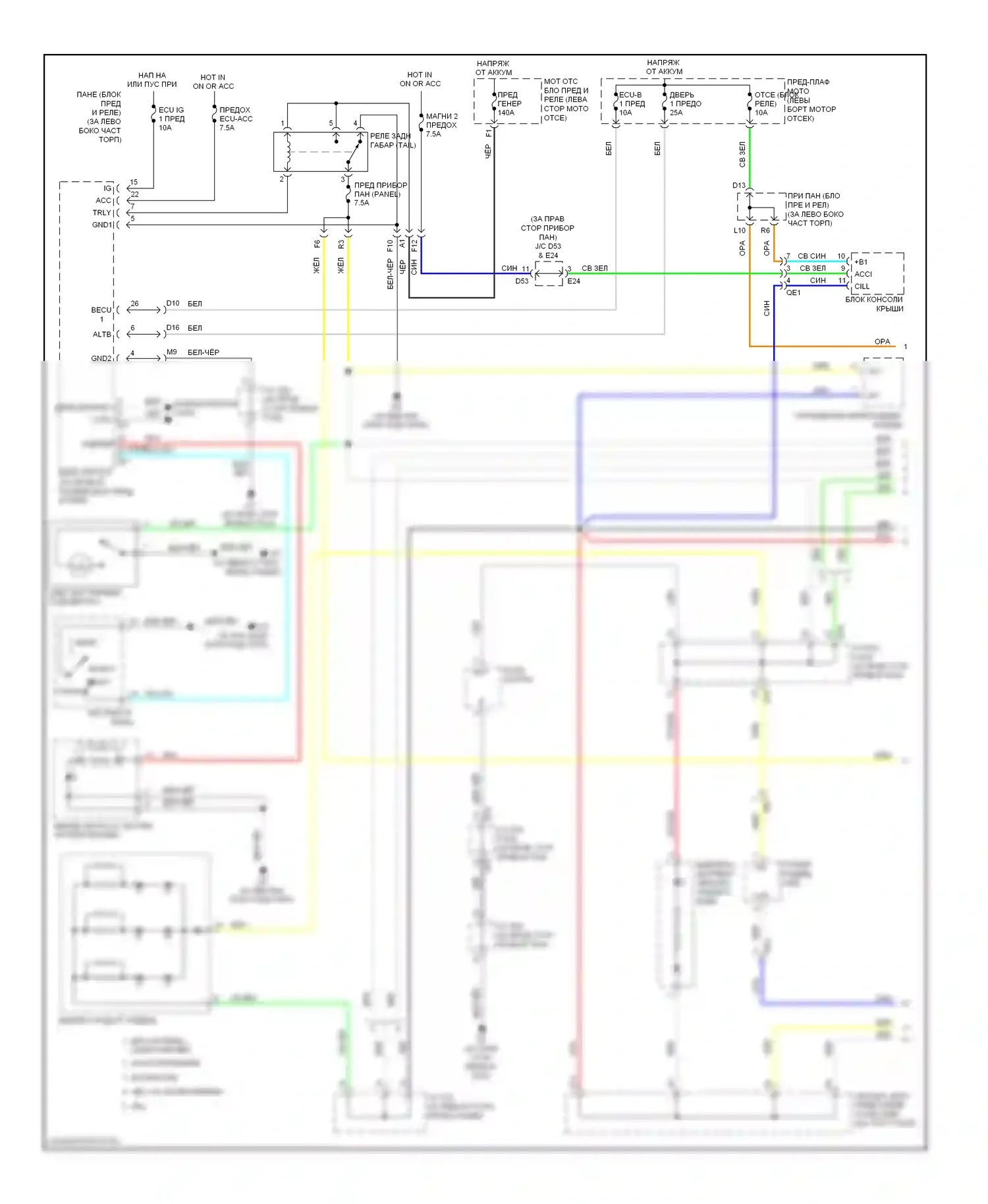 Highlander Toyota II рестайлинг (2010-2013): Электросхема подсветки приборной панели, кроме гибридной (1 из 2) 