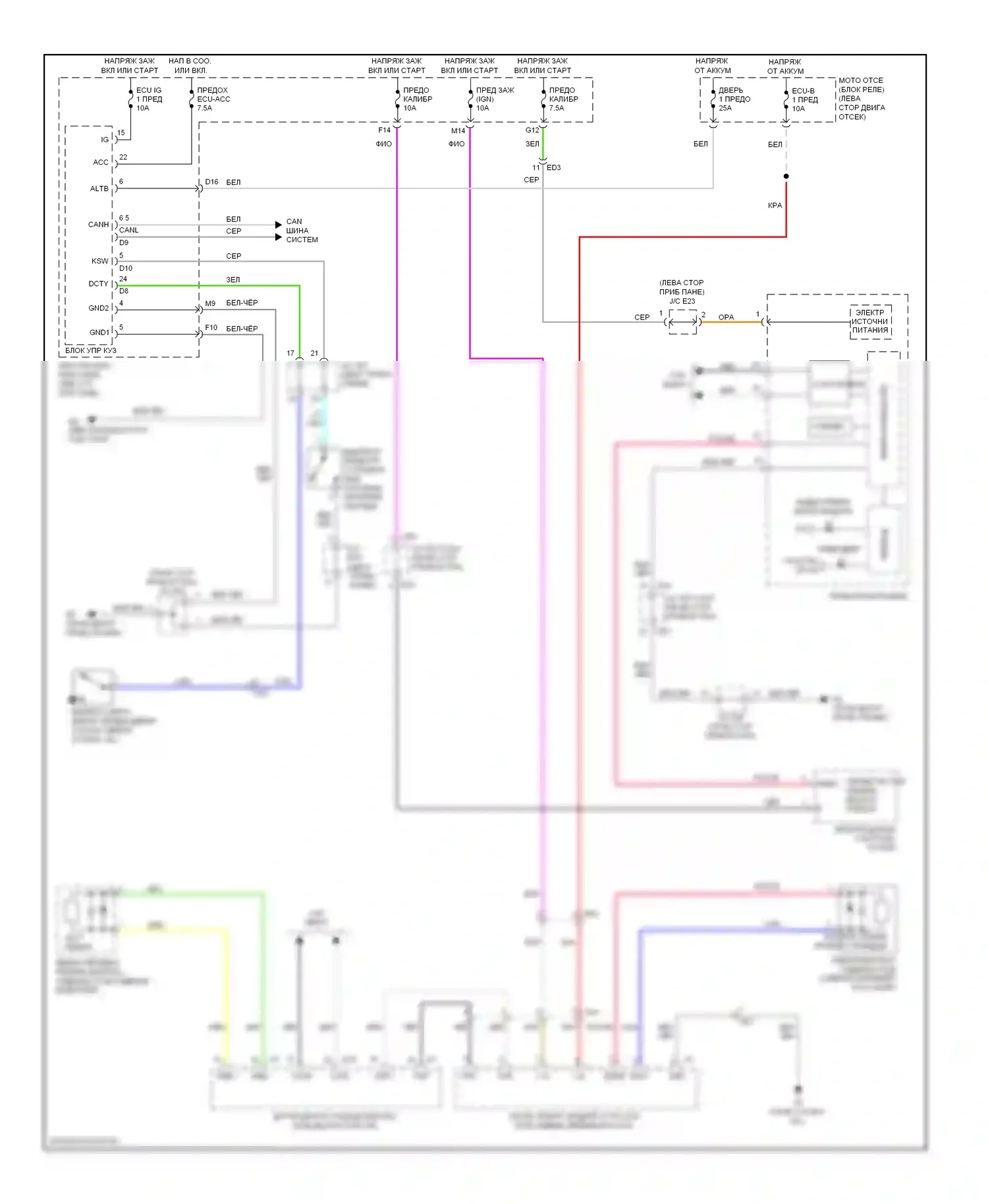 Highlander Toyota II рестайлинг (2010-2013): Электросхема предупредительной сигнализации ремней безопасности, гибрид 