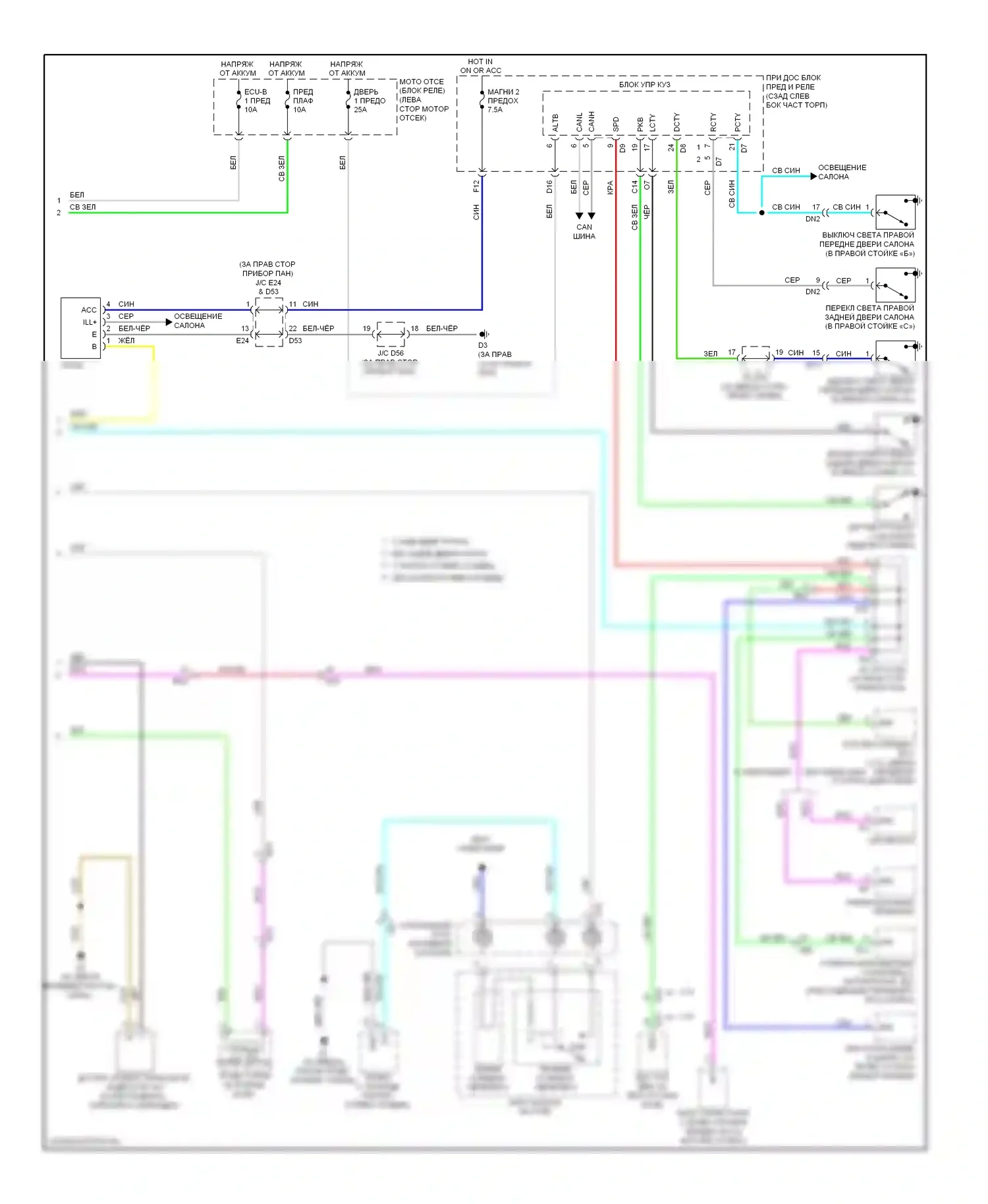 Highlander Toyota II рестайлинг (2010-2013): Электросхема приборной панели, кроме гибридной (2 из 2) 