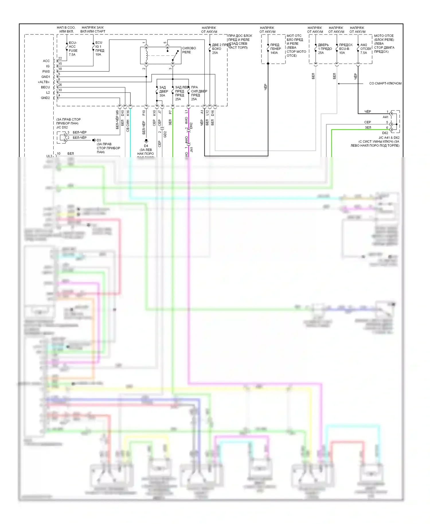Highlander Toyota II рестайлинг (2010-2013): Электросхема стеклоподъемников, кроме гибридного 
