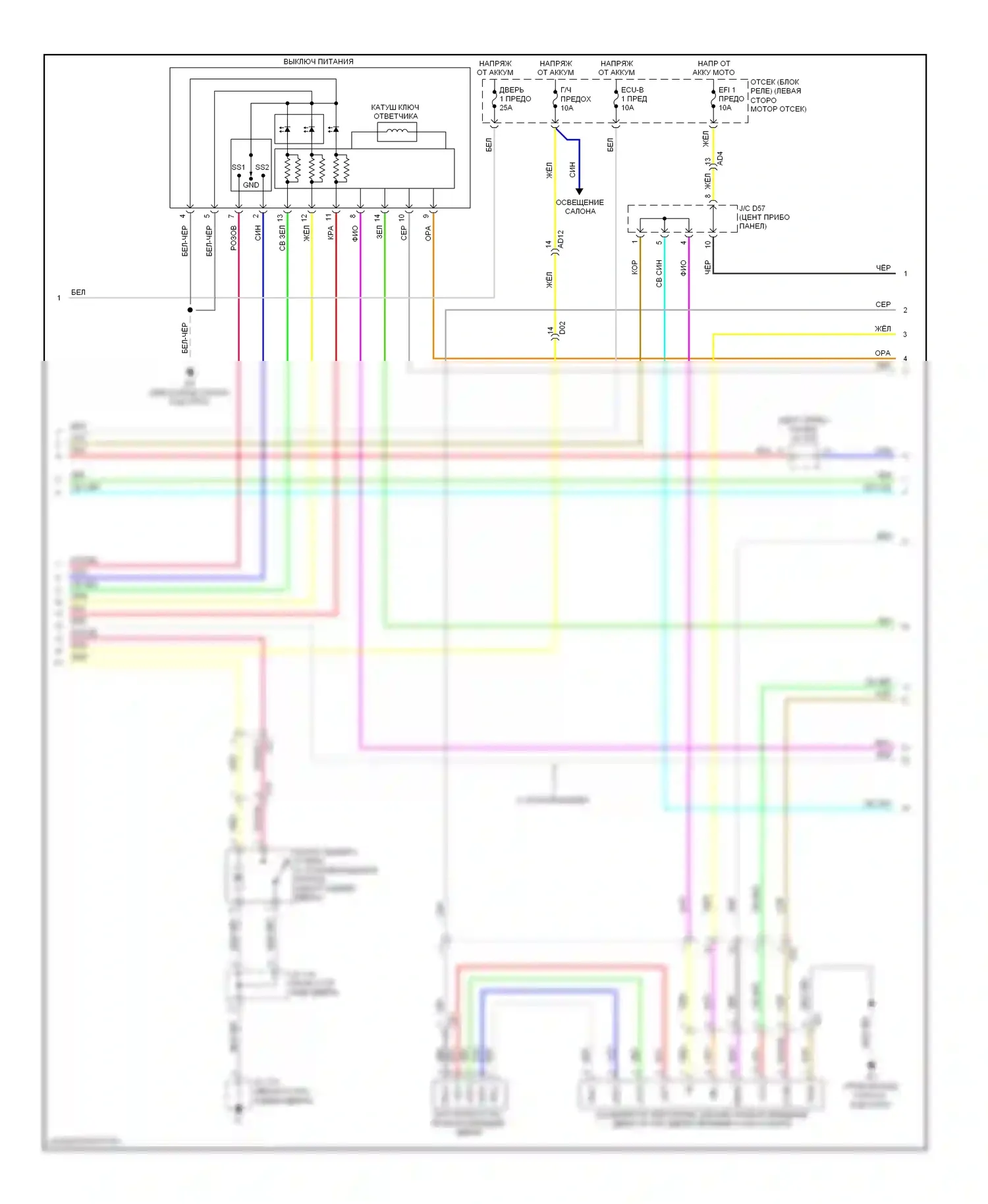 Highlander Toyota II рестайлинг (2010-2013): Электросхема центрального замка, гибрид с интеллектуальной системой ключей (3 из 4) 