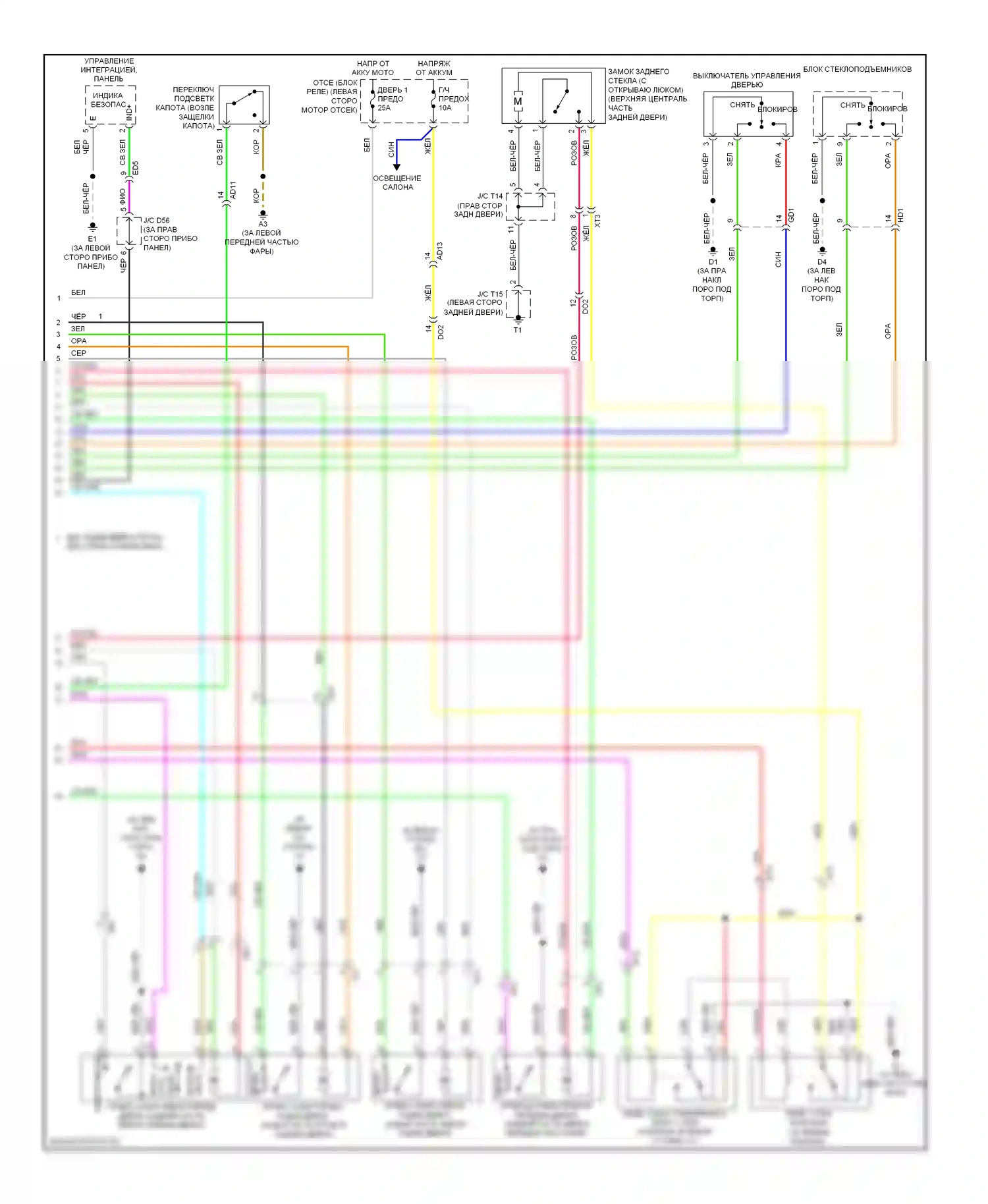 Highlander Toyota II рестайлинг (2010-2013): Электросхема центрального замка, за исключением гибридного без системы интеллектуальных ключей (2 из 2) 