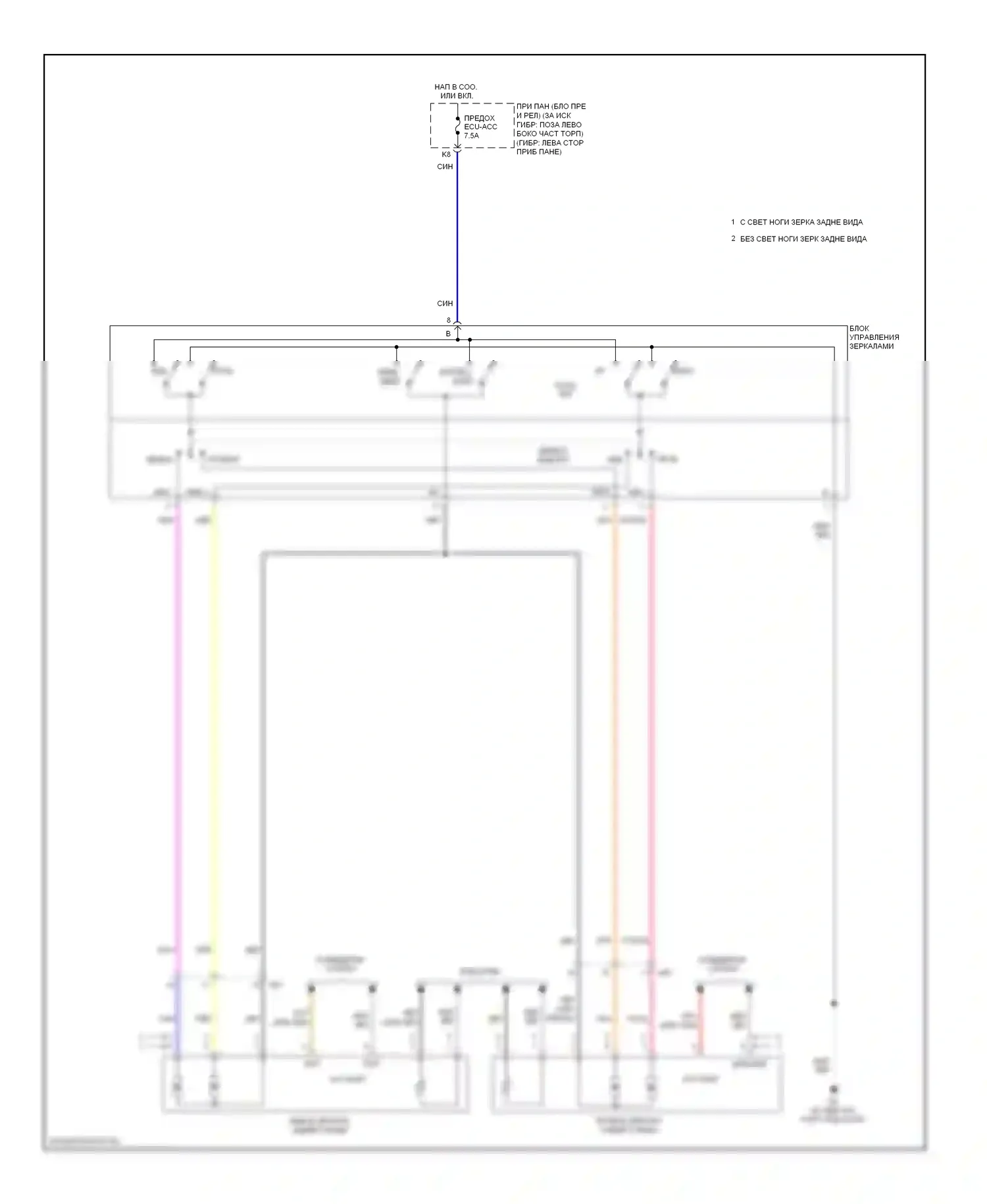 Highlander Toyota II рестайлинг (2010-2013): Электросхема управления зеркалами заднего вида 