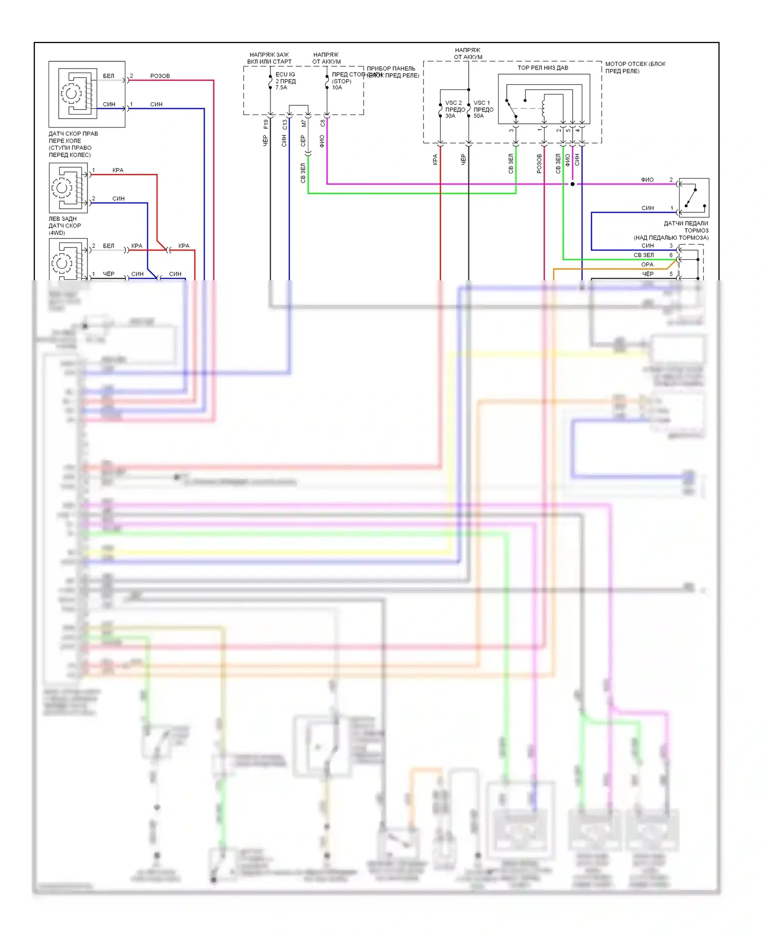 Highlander Toyota II (2007-2010): Антиблокировочная система abs электросхема, за исключением гибридной (1 из 2) 