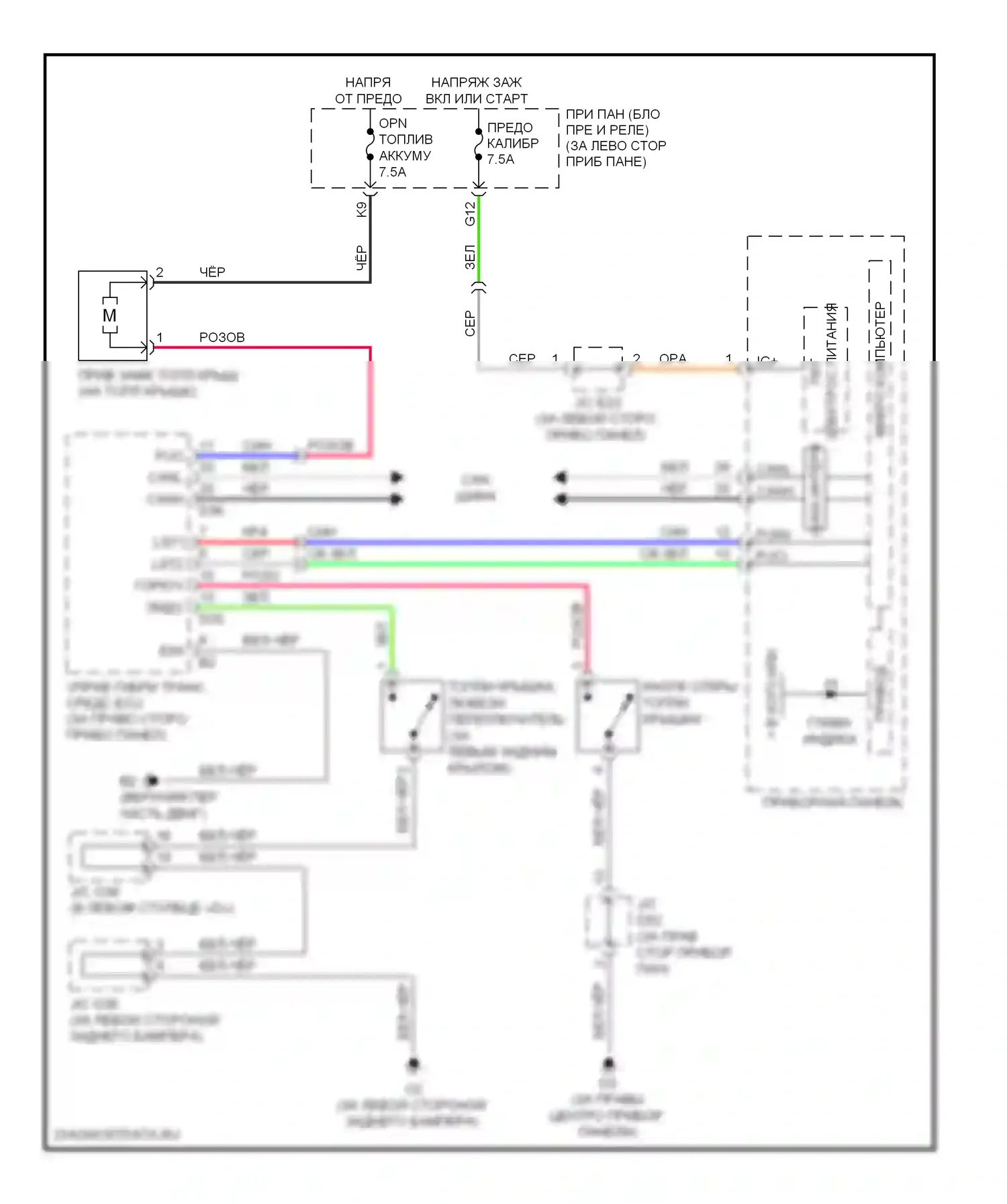 Highlander Toyota II (2007-2010): Электросхема открывания лючка топливного бака, гибрид 