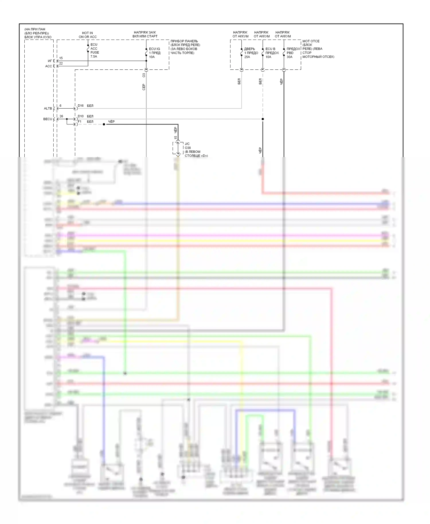 Highlander Toyota II (2007-2010): Электросхема открывания задней двери, за исключением гибрида с задней дверью (1 из 2) 