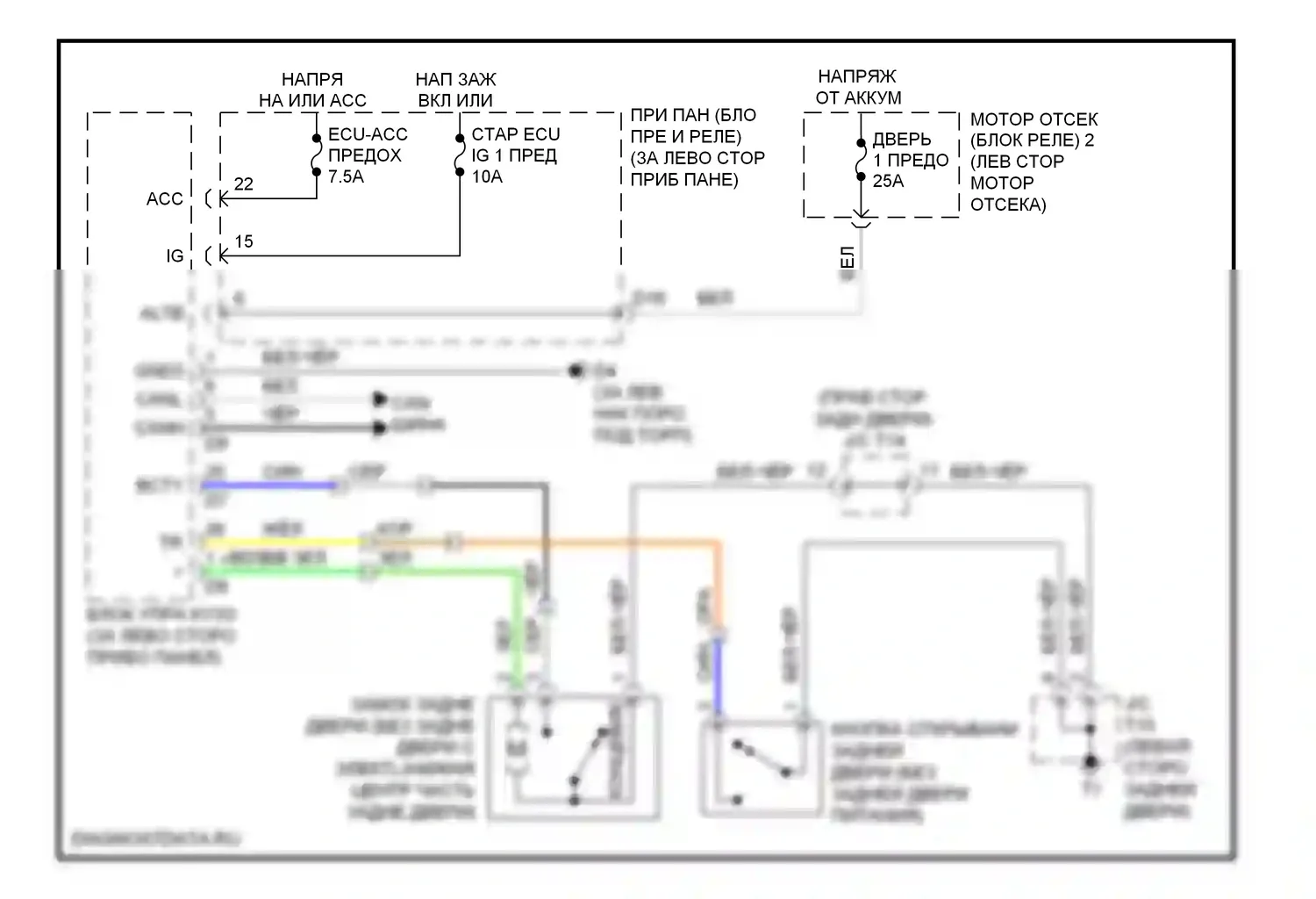 Highlander Toyota II (2007-2010): Электросхема открывателя задней двери, гибрид без задней двери питания 