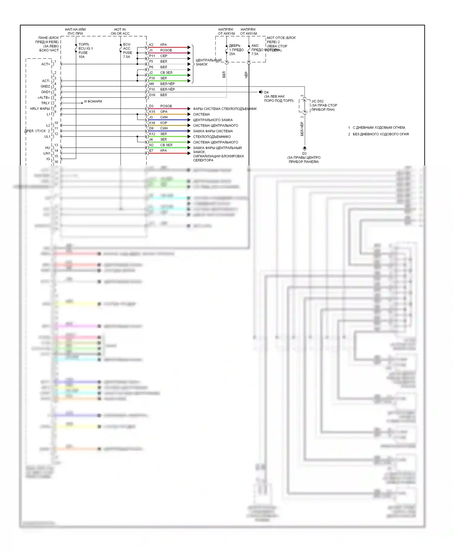 Highlander Toyota II (2007-2010): Электросхема блоков управления кузовом, гибридная (1 из 2) 
