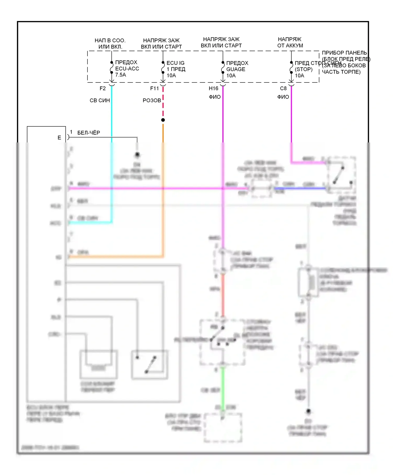 Highlander Toyota II (2007-2010): Электросхема блокировки селектора, кроме гибридного без смарт-ключа 