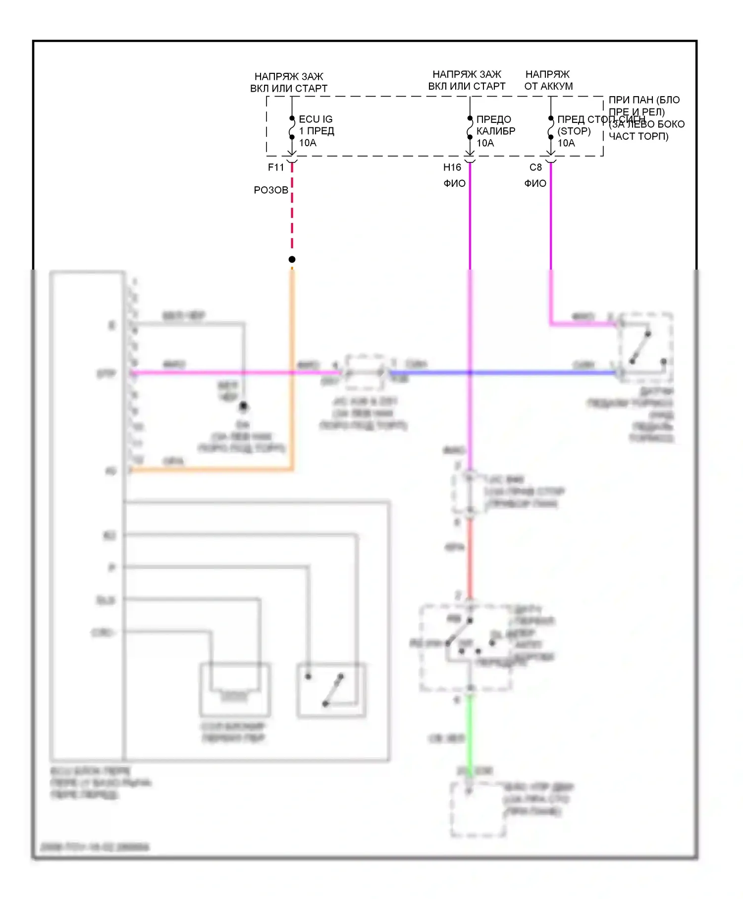 Highlander Toyota II (2007-2010): Электросхема блокировки селектора, кроме гибридного с интеллектуальным ключом 
