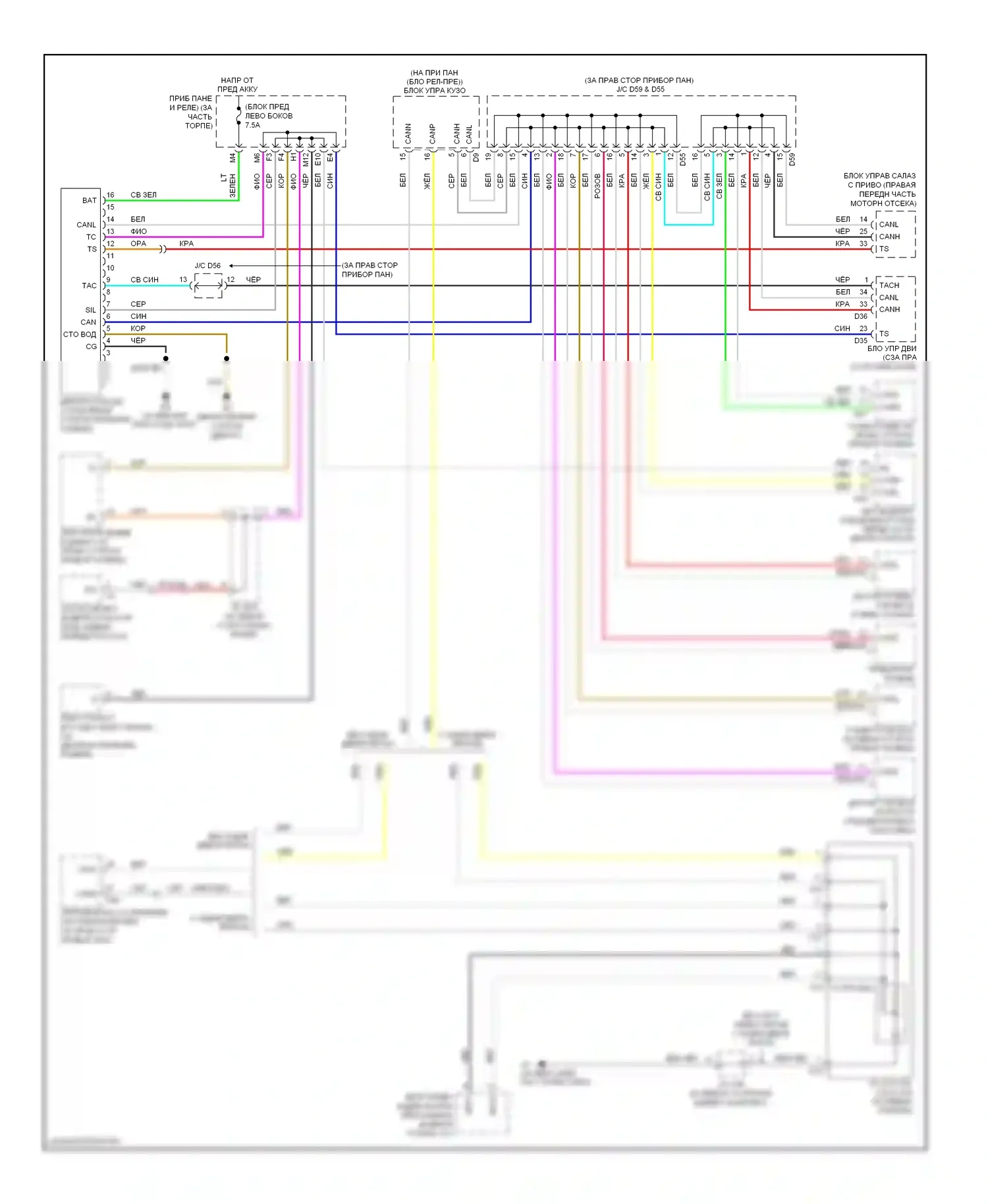 Highlander Toyota II (2007-2010): Can шина электросхема, за исключением гибридной 
