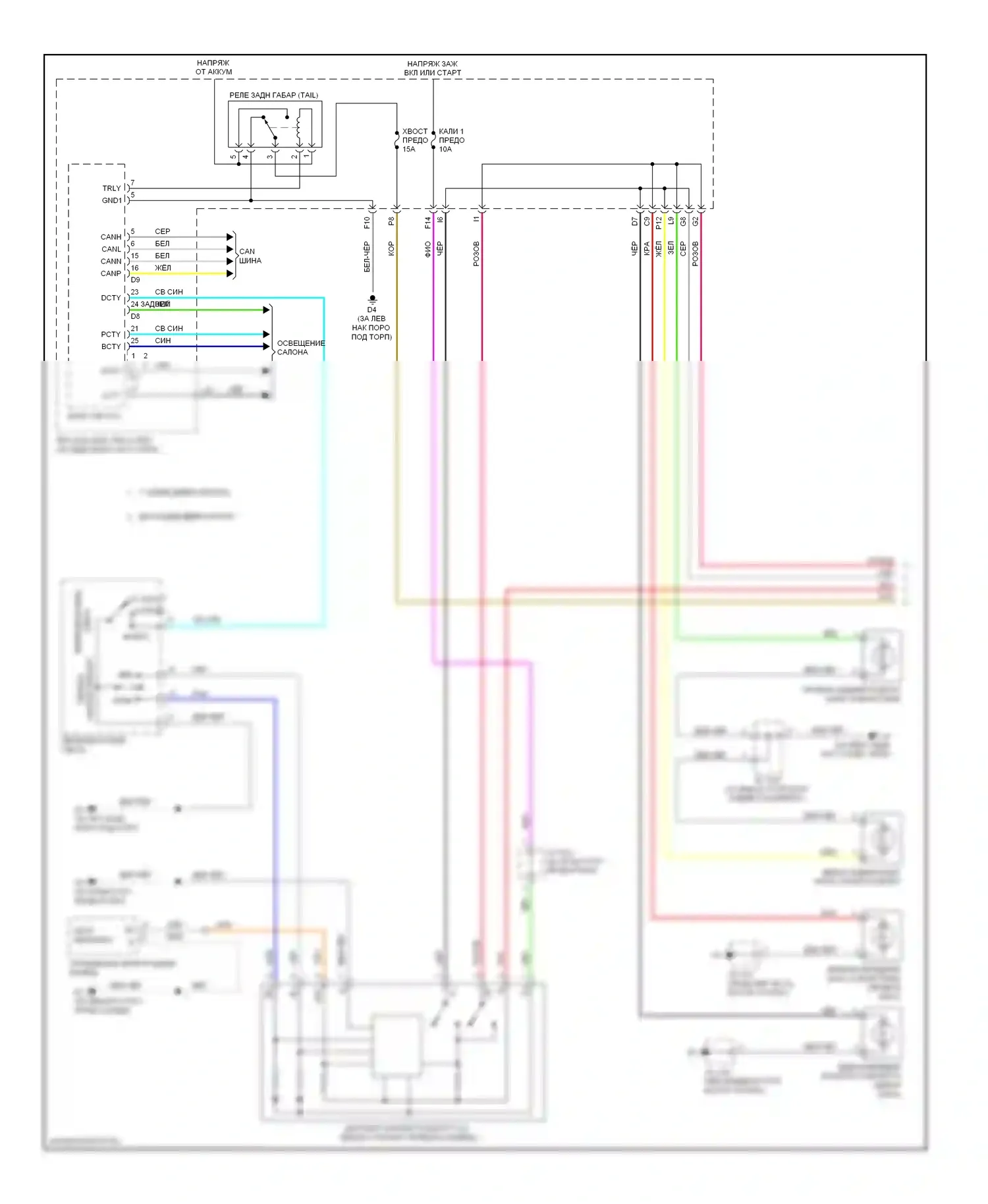 Highlander Toyota II (2007-2010): Электросхема фар и фонарей, за исключением гибридных (1 из 2) 