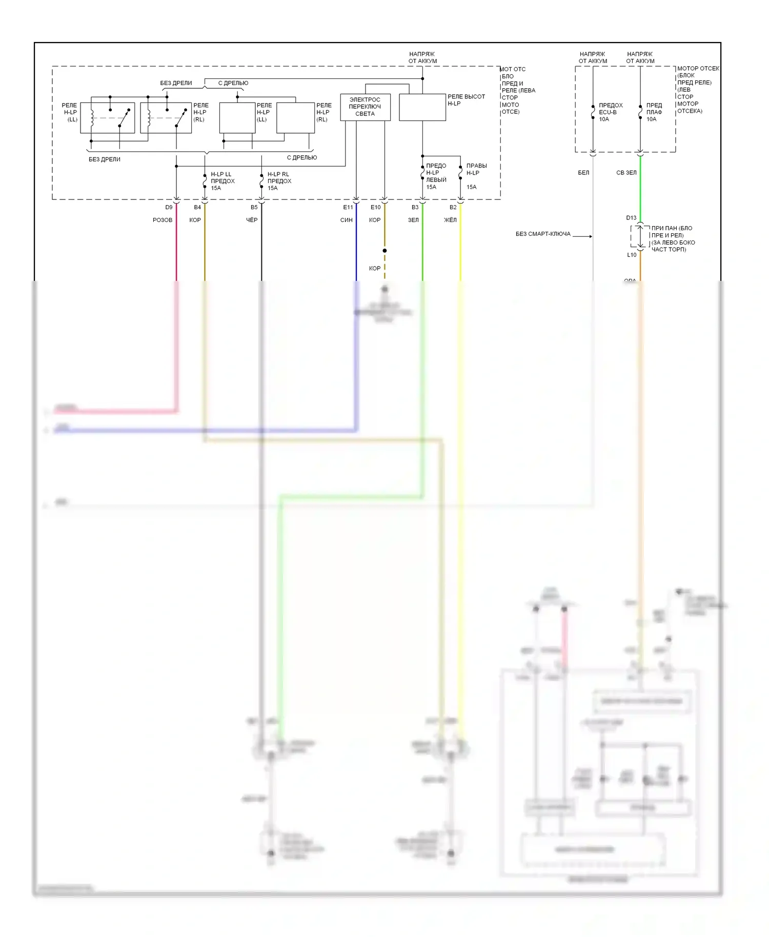 Highlander Toyota II (2007-2010): Электросхема фар, кроме гибридной (2 из 2) 