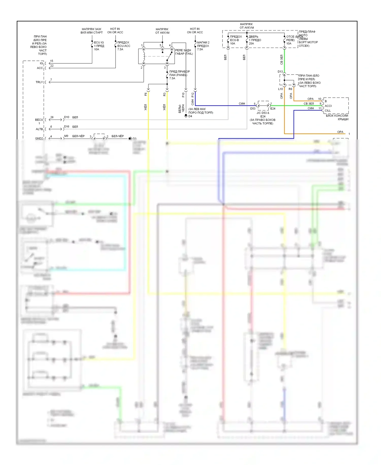 Highlander Toyota II (2007-2010): Электросхема подсветки приборной панели, кроме гибридной (1 из 2) 