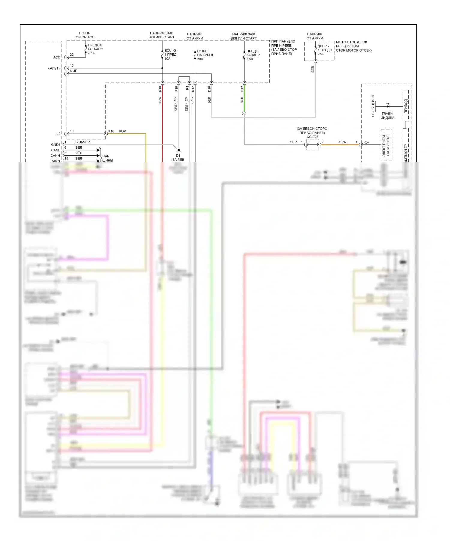 Highlander Toyota II (2007-2010): Электросхема складной крыши/люка, гибридная 