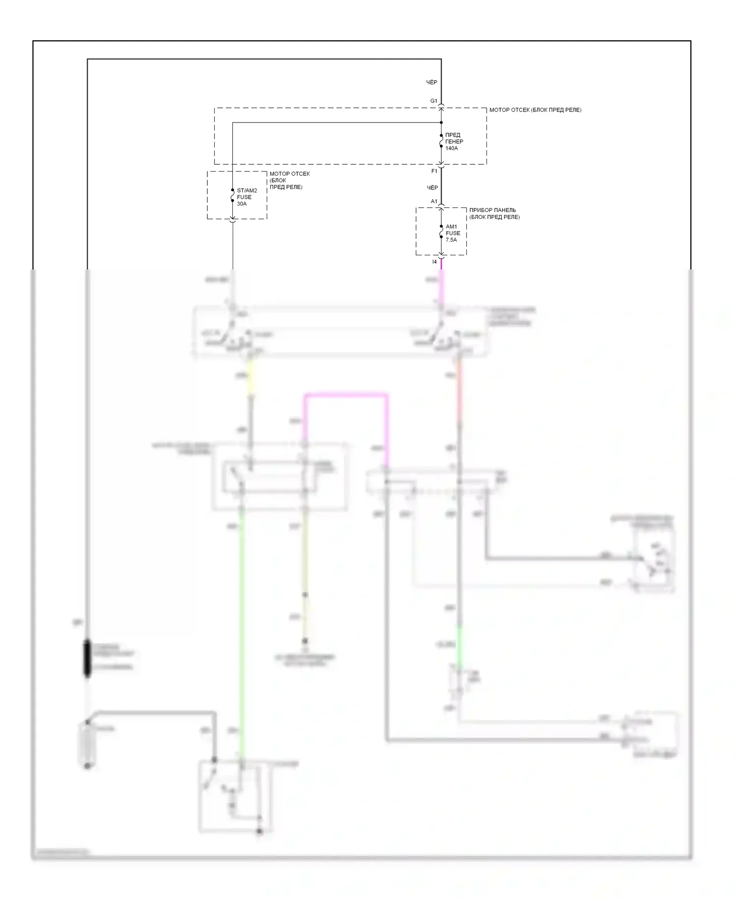Highlander Toyota II (2007-2010): Электросхема стартера, без системы интеллектуальных ключей, за исключением гибридного 