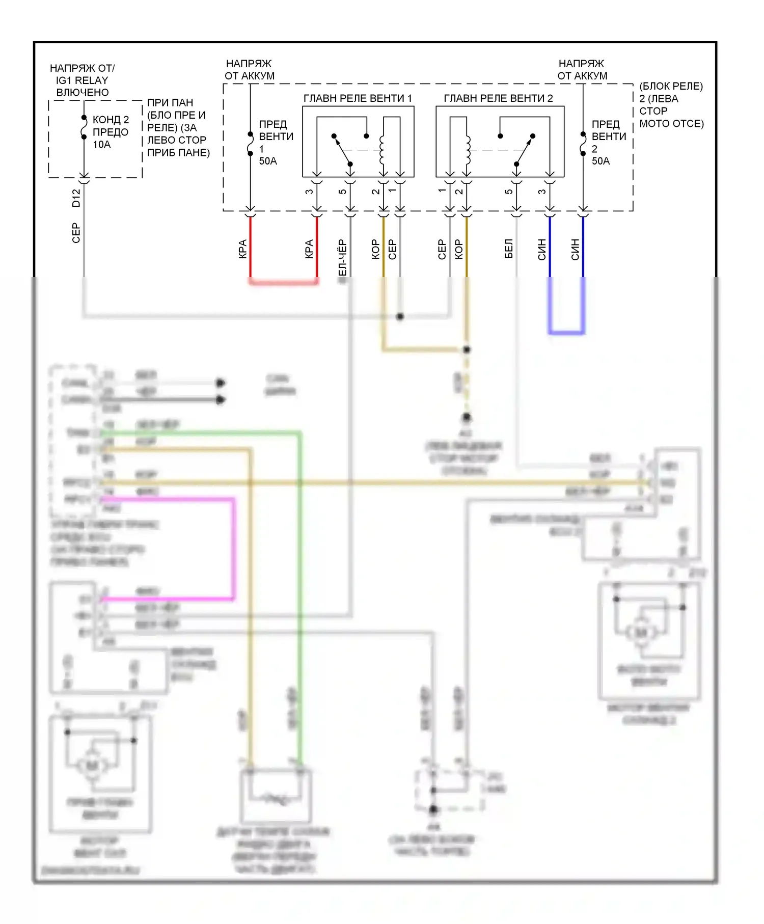 Highlander Toyota II (2007-2010): Электросхема вентилятора охлаждения, гибрид 
