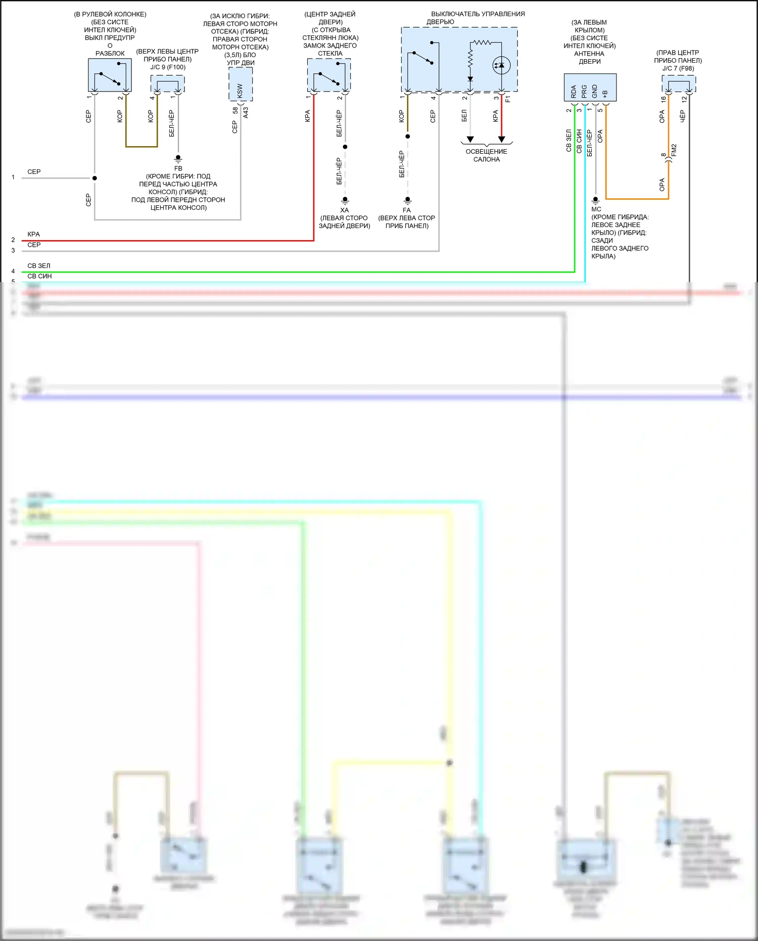 Highlander Toyota III рестайлинг (2016-2019): Электросхема электромеханического замка задней двери с задней дверью (2 из 3) 