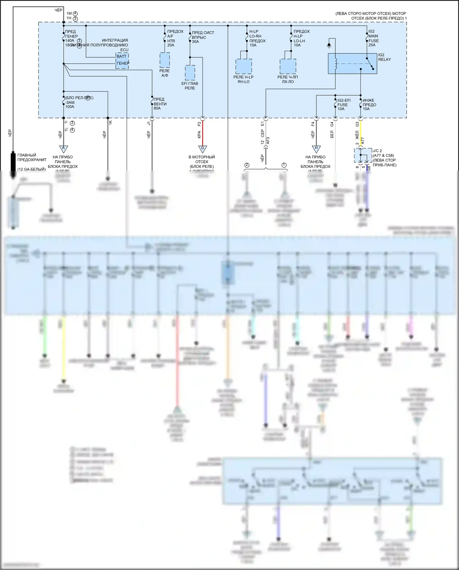 Highlander Toyota III рестайлинг (2016-2019): Электросхема блока предохранителей реле, кроме гибридного (1 из 5) 