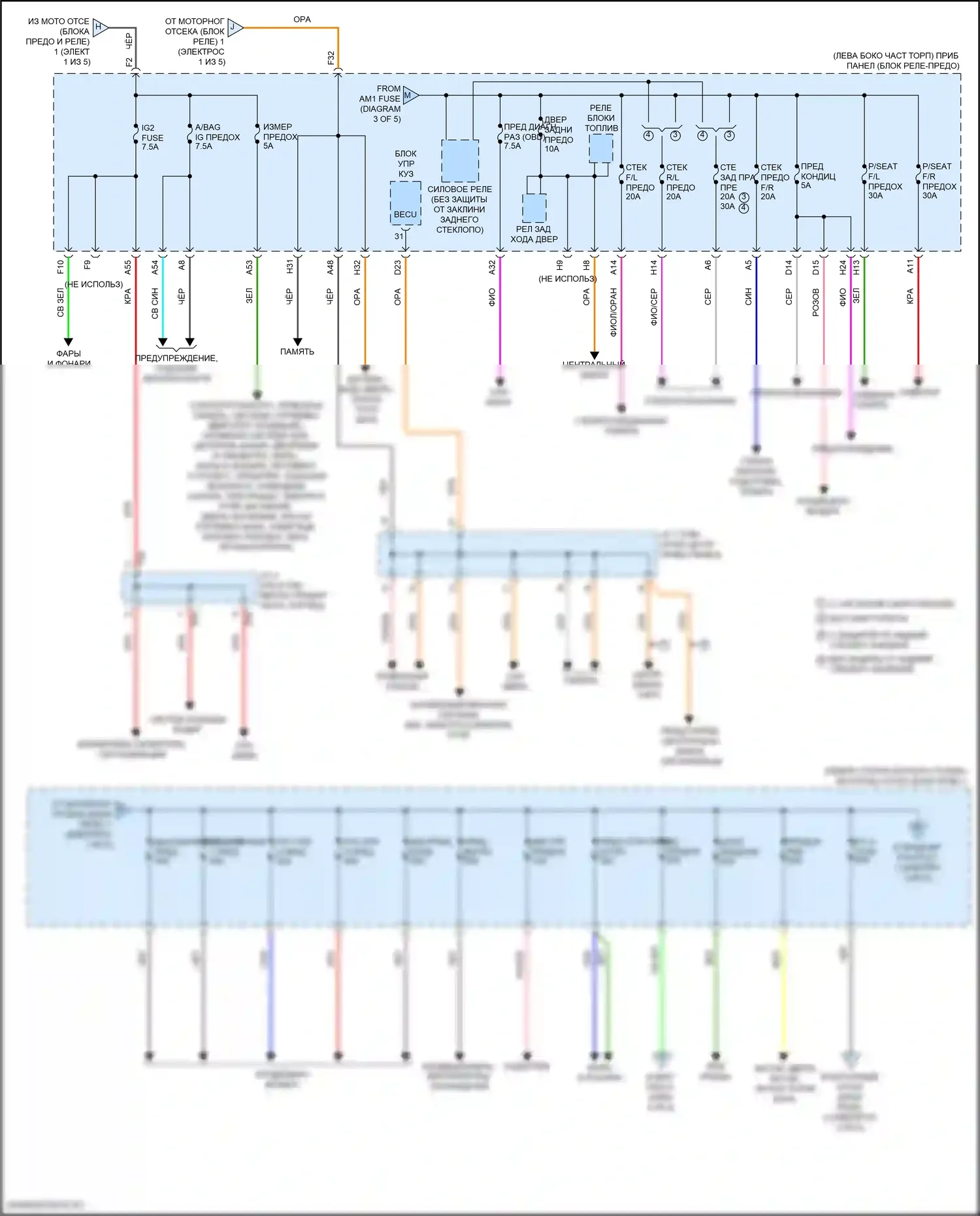 Highlander Toyota III рестайлинг (2016-2019): Электросхема блока предохранителей реле, кроме гибридного (5 из 5) 