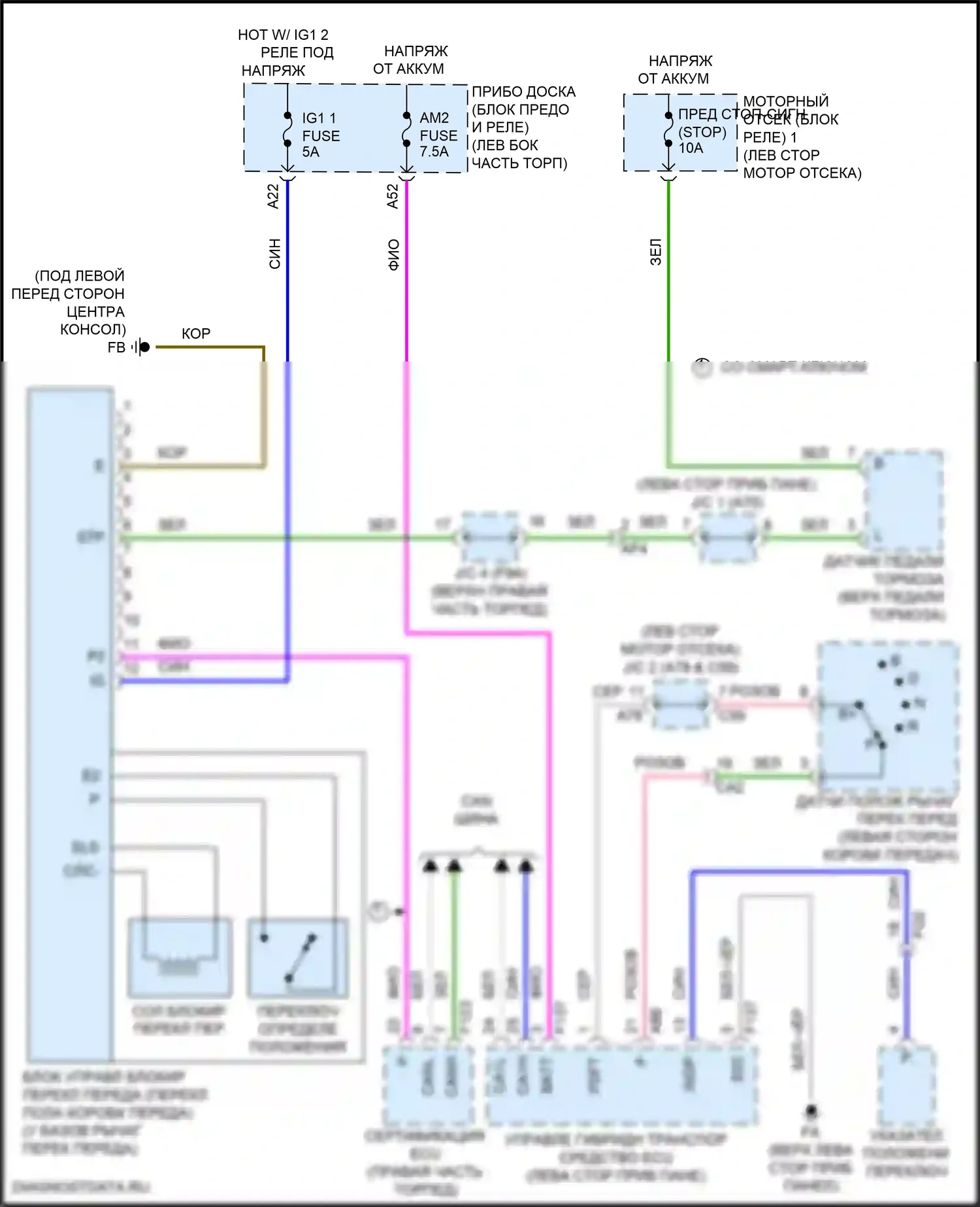 Highlander Toyota III рестайлинг (2016-2019): Электросхема блокировки селектора, гибридная 