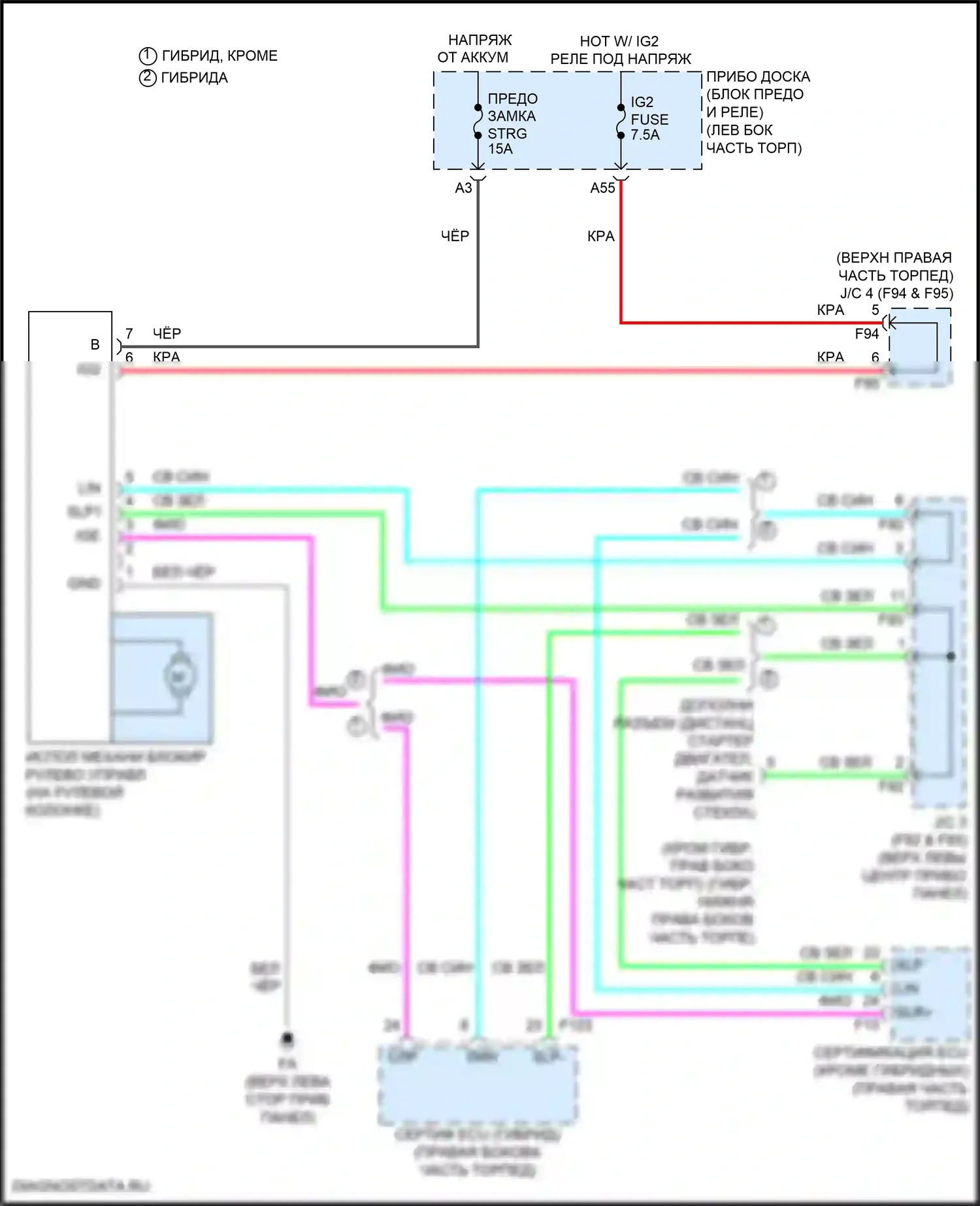 Highlander Toyota III рестайлинг (2016-2019): Электросхема рулевой колонки 