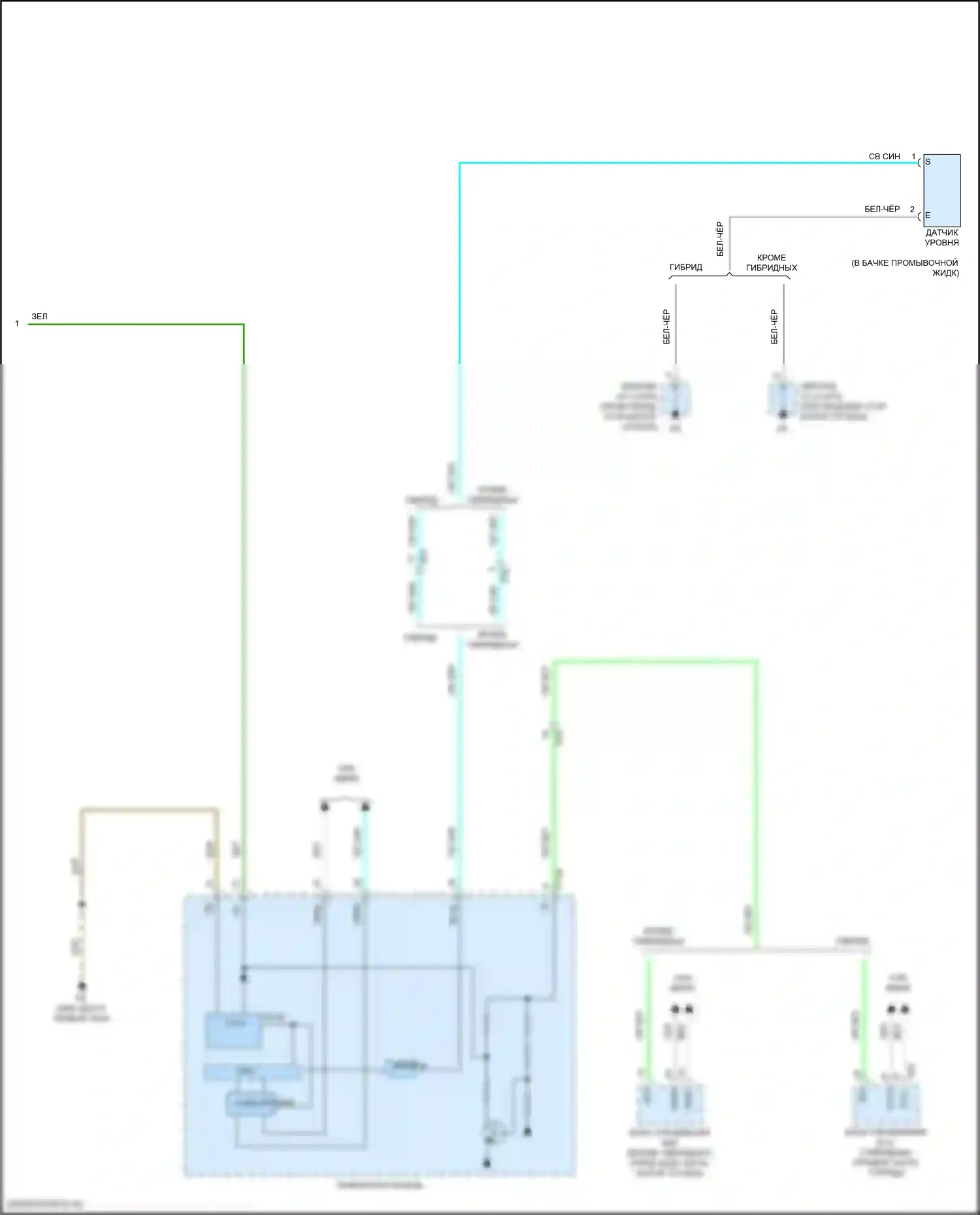 Highlander Toyota III рестайлинг (2016-2019): Электросхема передних дворников и омывателей, без системы автоматического дворника (2 из 2) 