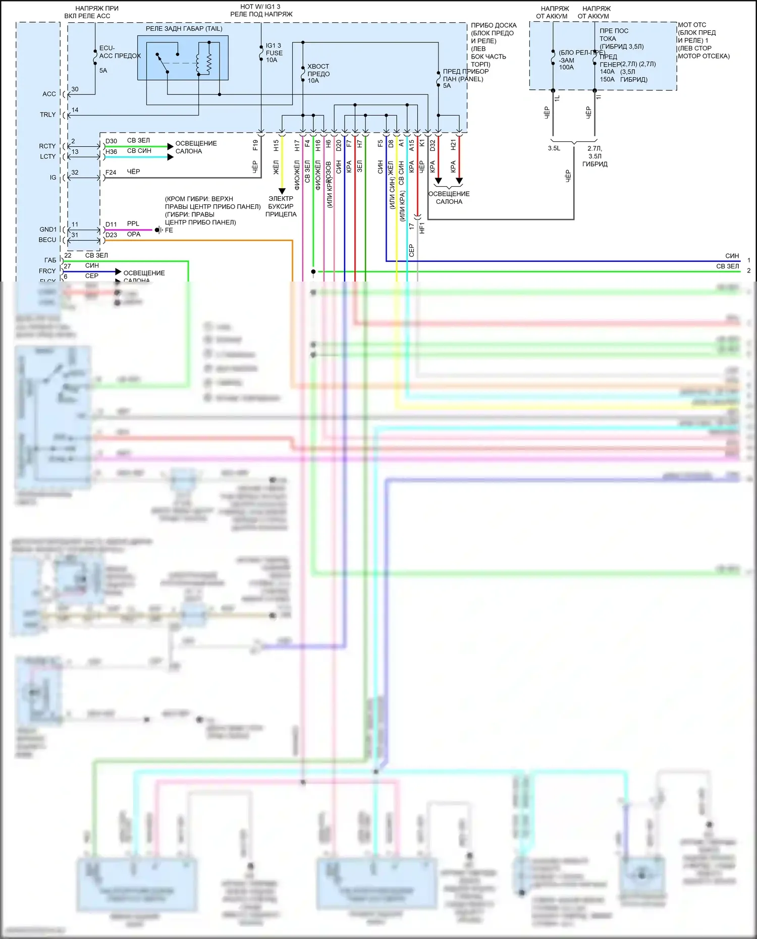 Highlander Toyota III рестайлинг (2016-2019): Электросхема фар и фонарей (1 из 3) 