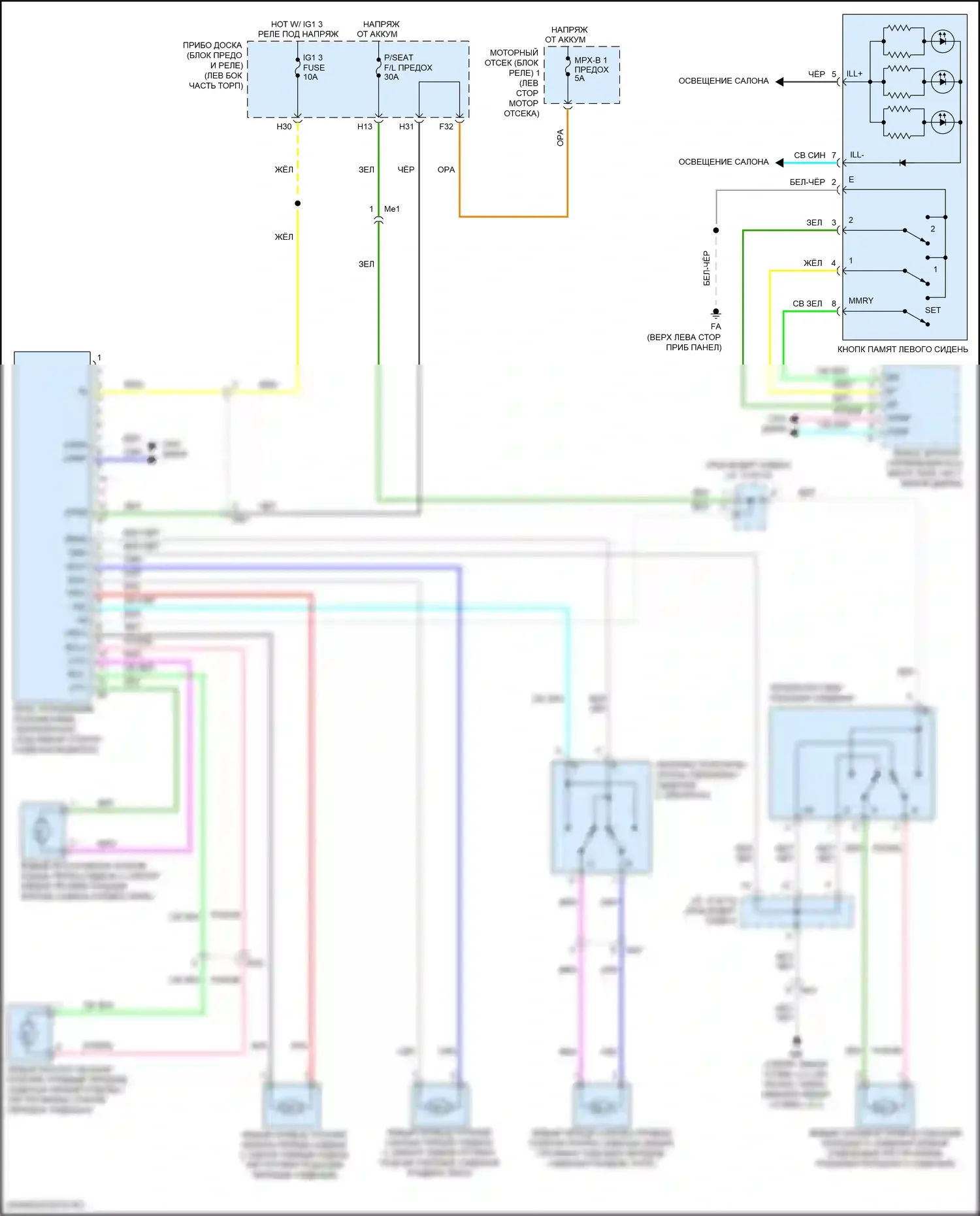 Highlander Toyota III рестайлинг (2016-2019): Электросхема сиденья памяти 