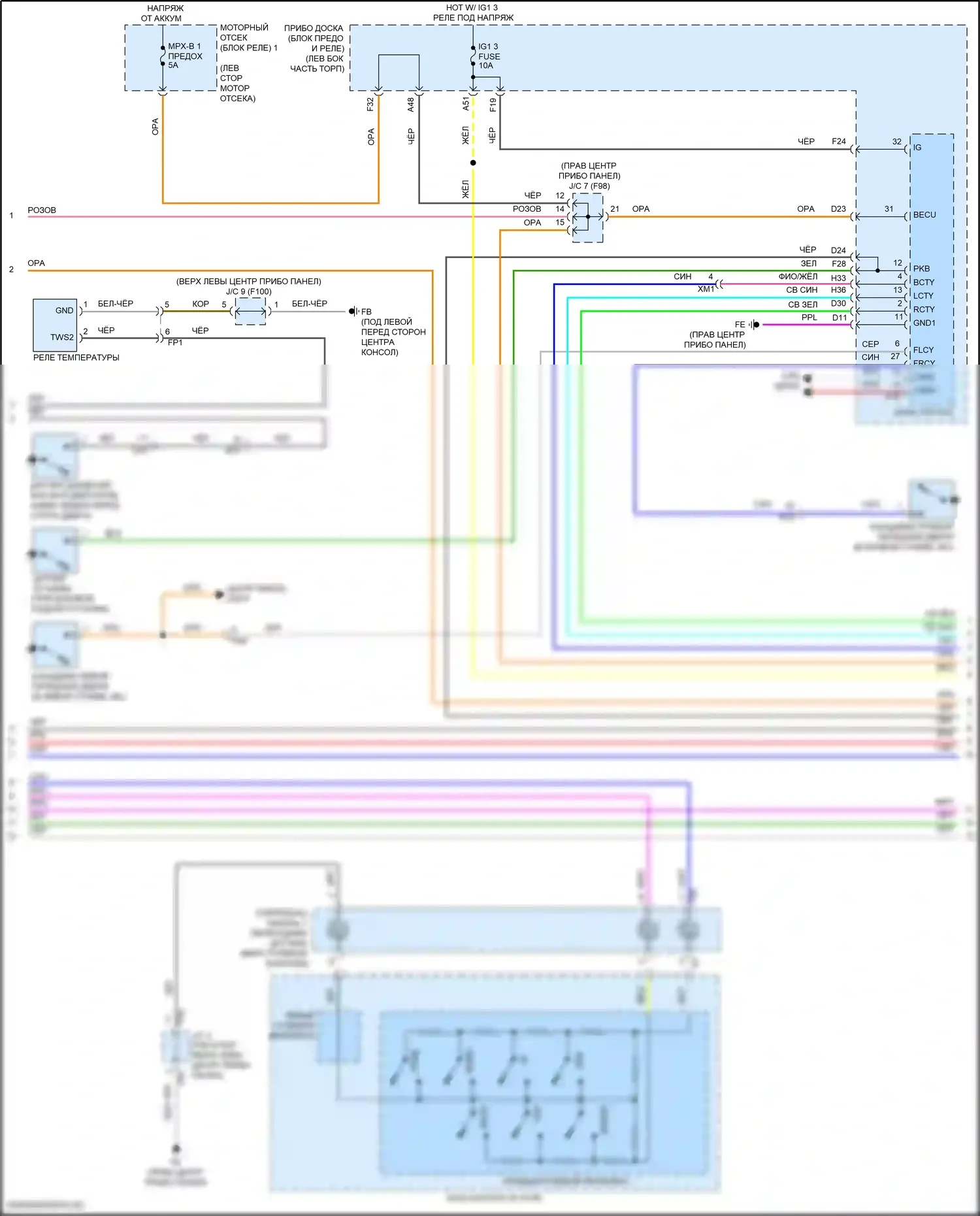 Highlander Toyota III рестайлинг (2016-2019): Электросхема приборной панели, гибридная (3 из 4) 
