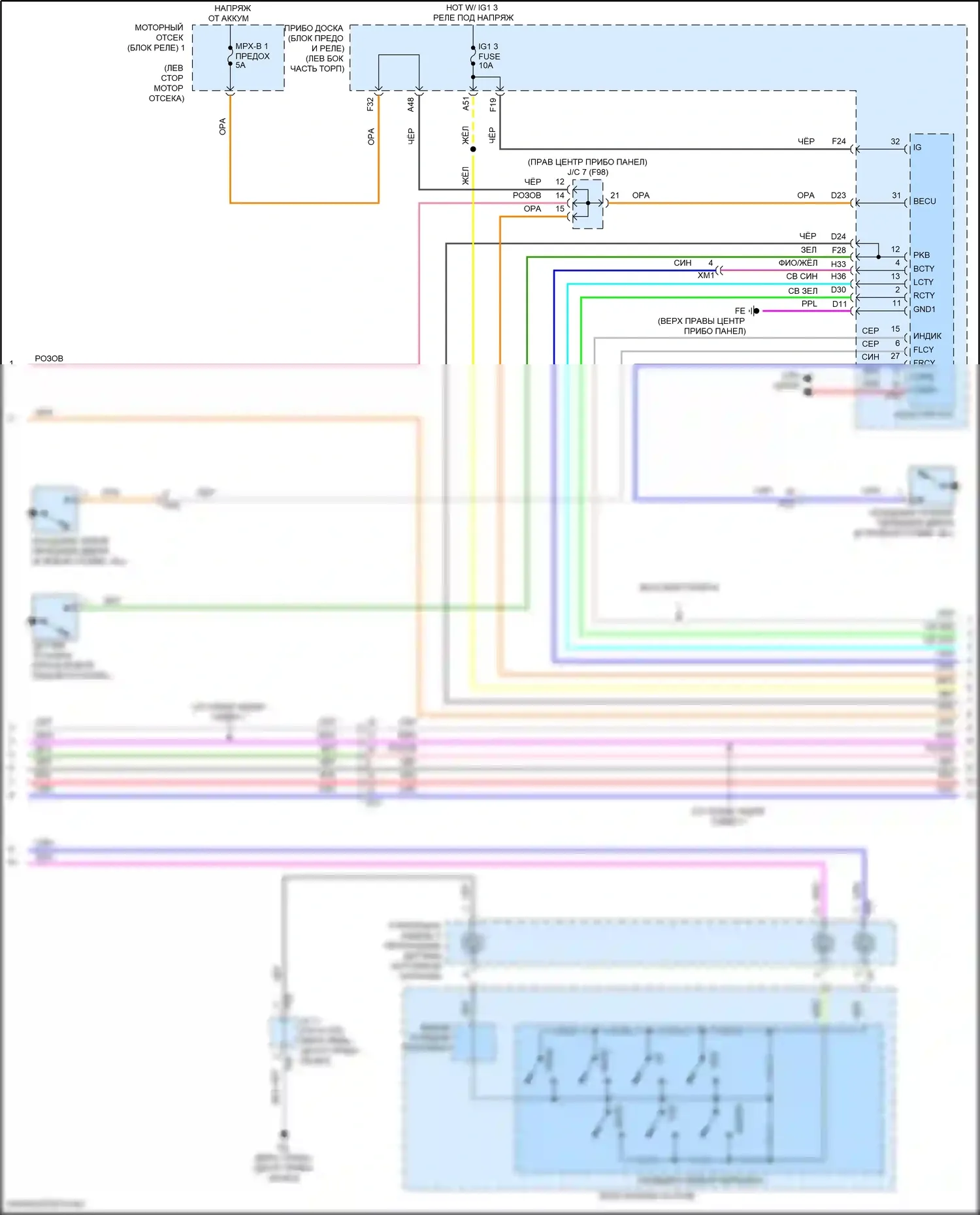 Highlander Toyota III рестайлинг (2016-2019): Электросхема приборной панели, кроме гибридной (3 из 4) 
