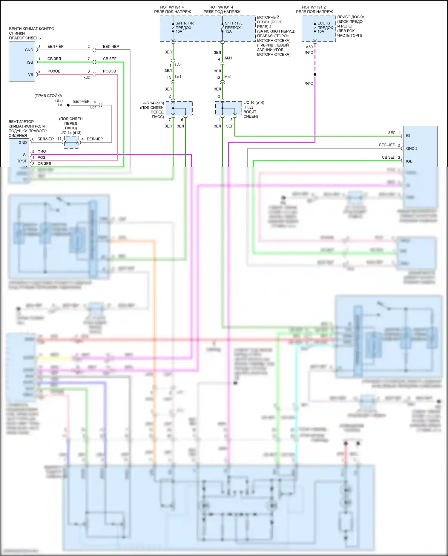 Highlander Toyota III рестайлинг (2016-2019): Электросхема передних обогреваемых сидений, с сиденьем климат-контроля 