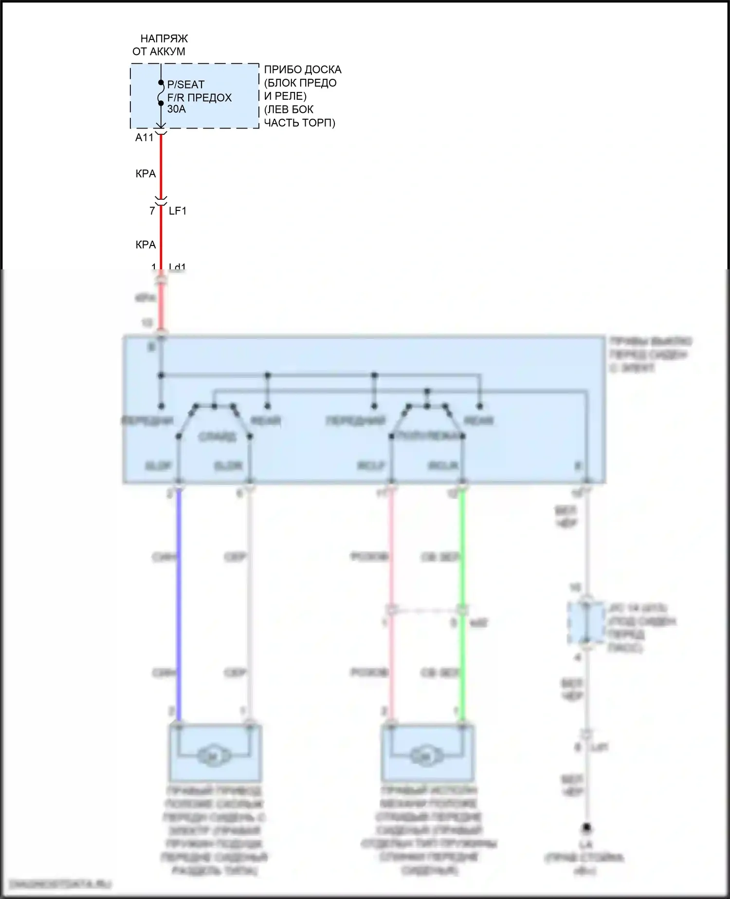 Highlander Toyota III рестайлинг (2016-2019): Электросхема сиденья питания для пассажиров 