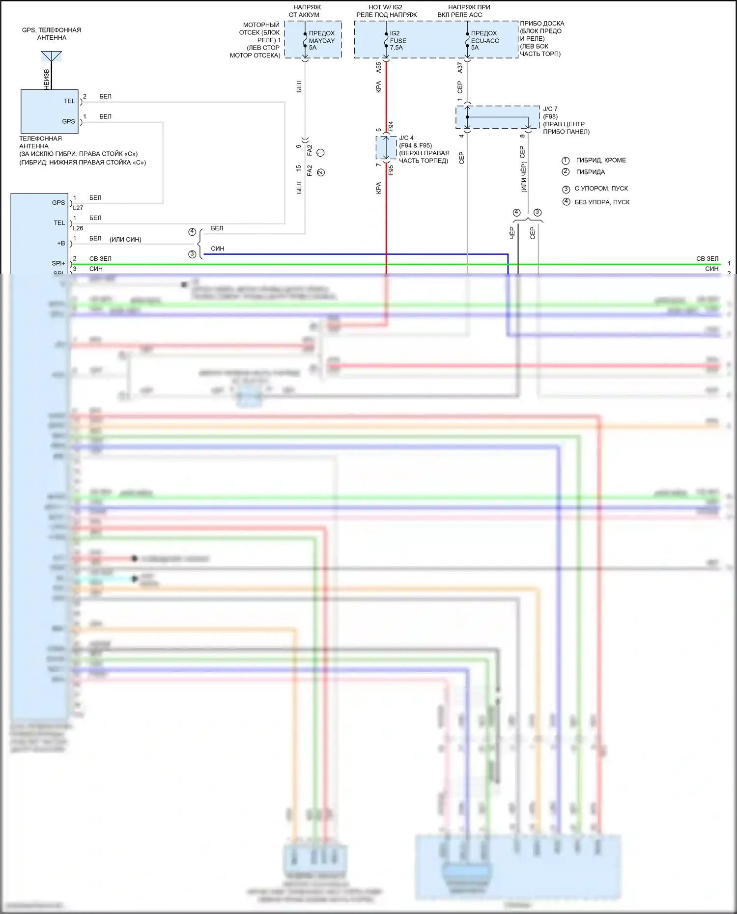 Highlander Toyota III рестайлинг (2016-2019): Электросхема телематики (1 из 2) 