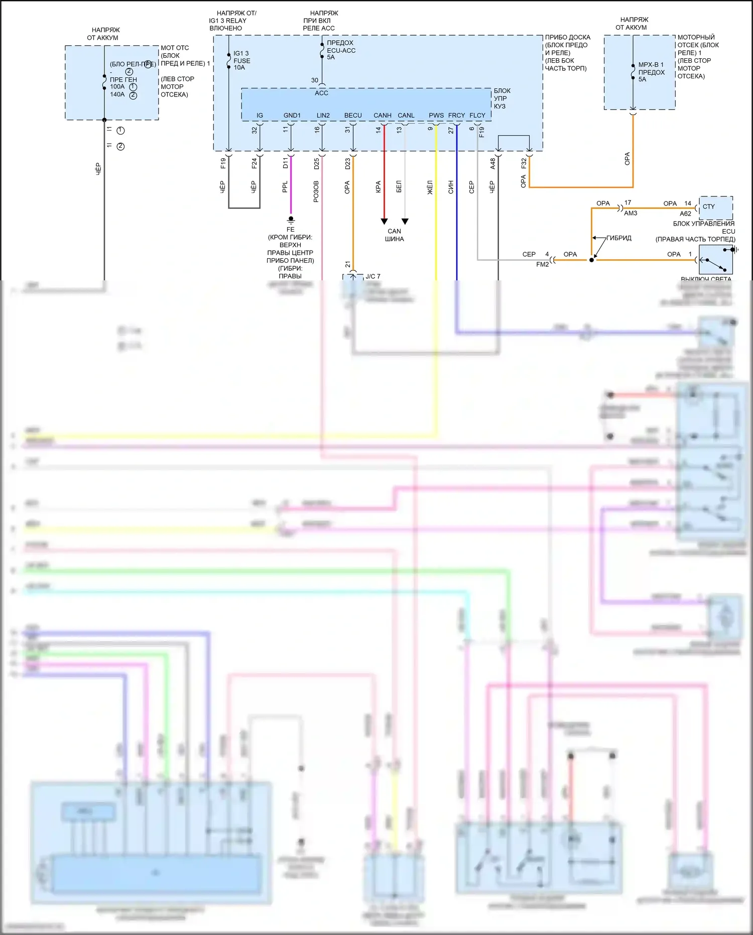 Highlander Toyota III рестайлинг (2016-2019): Электросхема стеклоподъемников, без защиты от заклинивания заднего стеклоподъемника (2 из 2) 