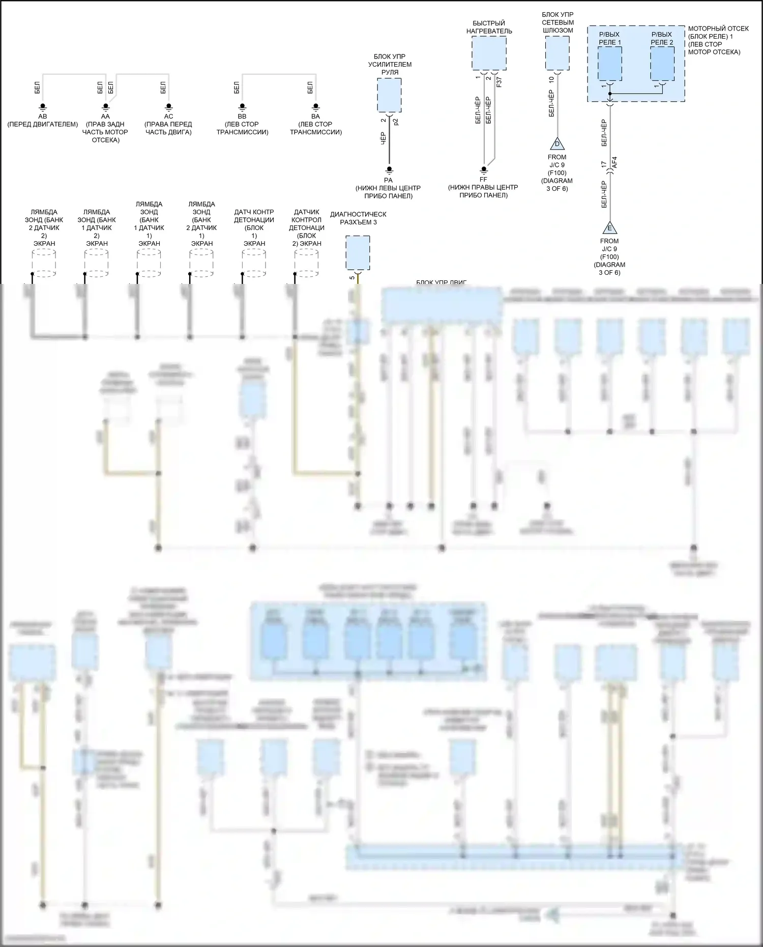 Highlander Toyota III рестайлинг (2016-2019): Электросхема разводки массы, гибридная (2 из 6) 