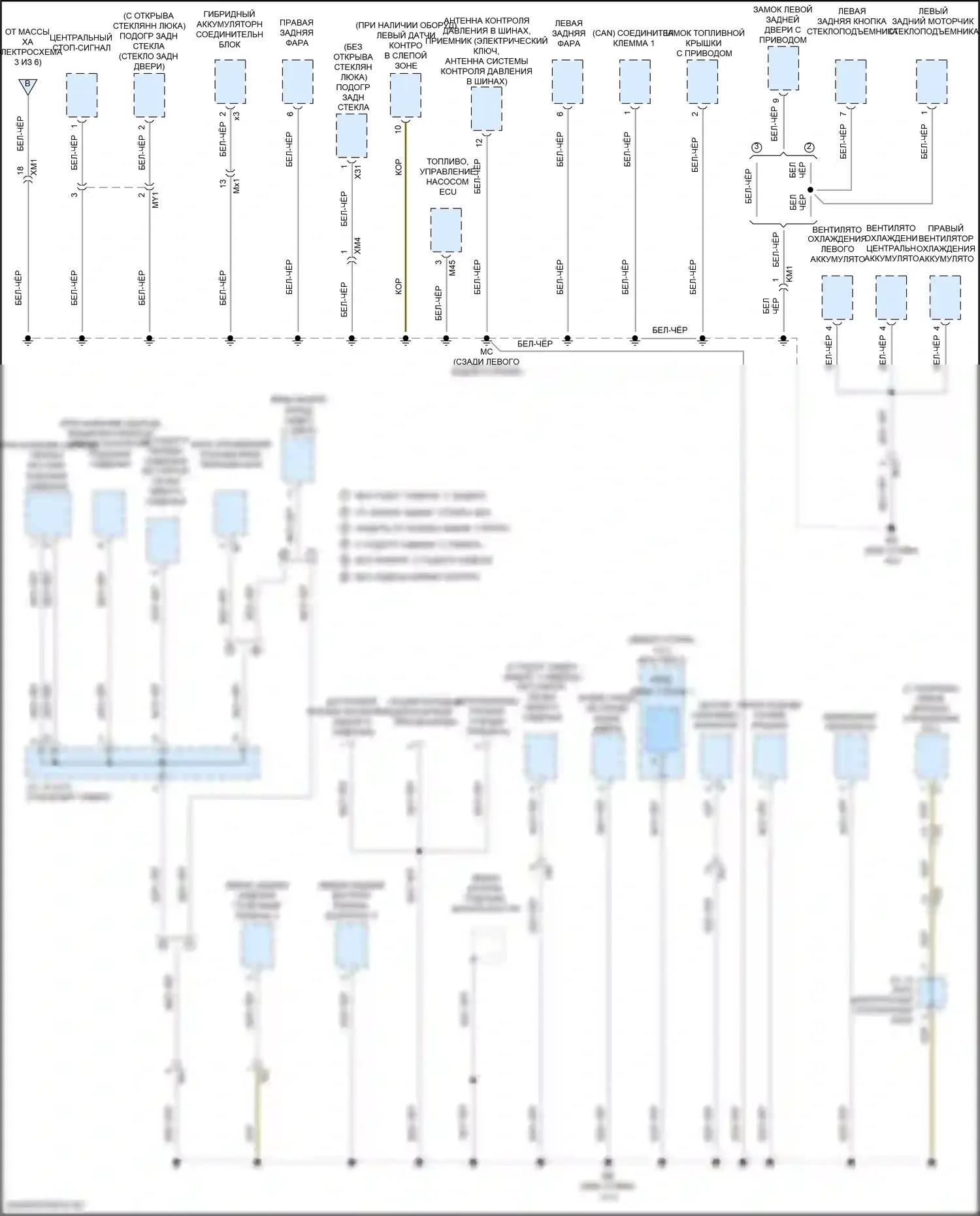 Highlander Toyota III рестайлинг (2016-2019): Электросхема разводки массы, гибридная (4 из 6) 