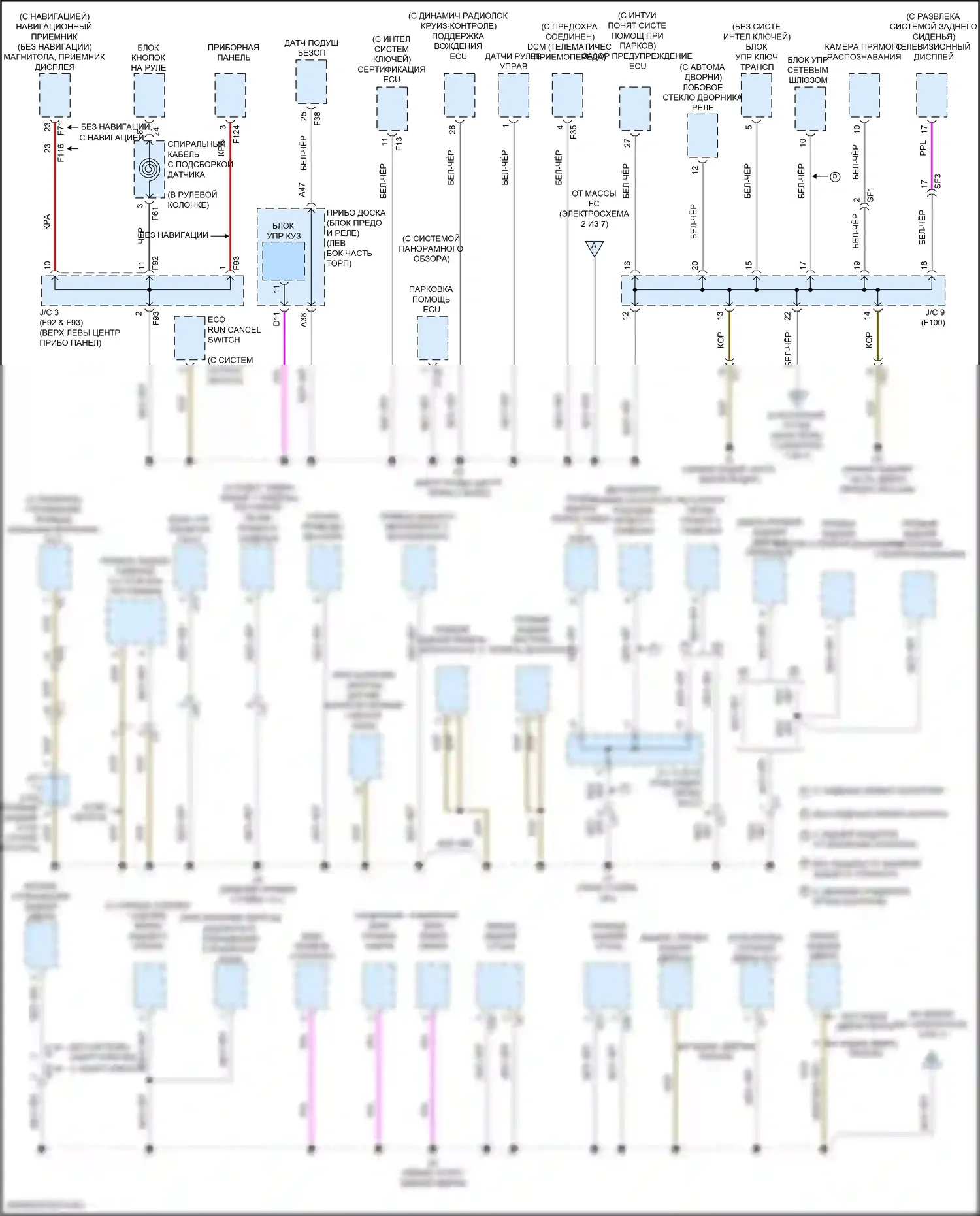 Highlander Toyota III рестайлинг (2016-2019): Электросхема разводки массы, за исключением гибридной (3 из 7) 
