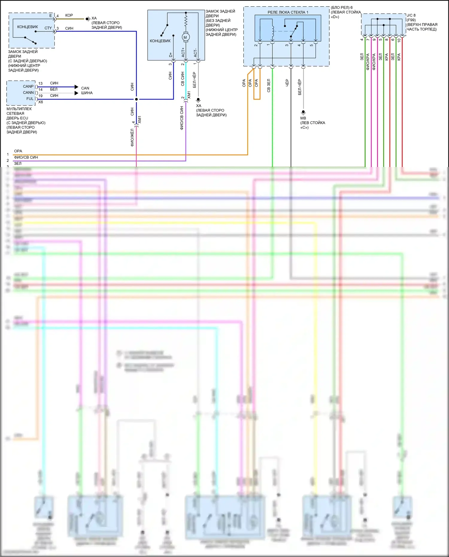 Highlander Toyota III рестайлинг (2016-2019): Электросхема центрального замка, гибридная (2 из 6) 