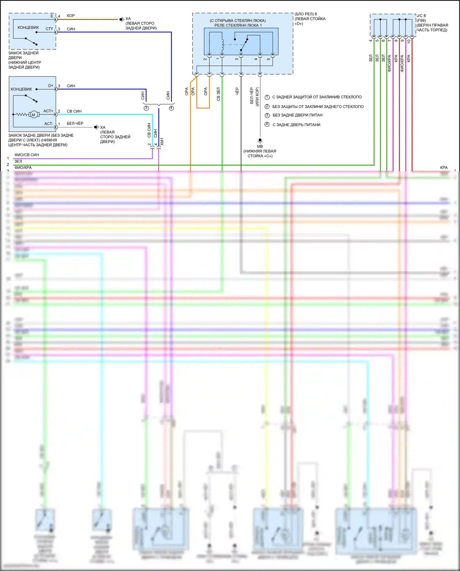 Highlander Toyota III рестайлинг (2016-2019): Электросхема центрального замка, за исключением гибридного без системы интеллектуальных ключей (2 из 4) 