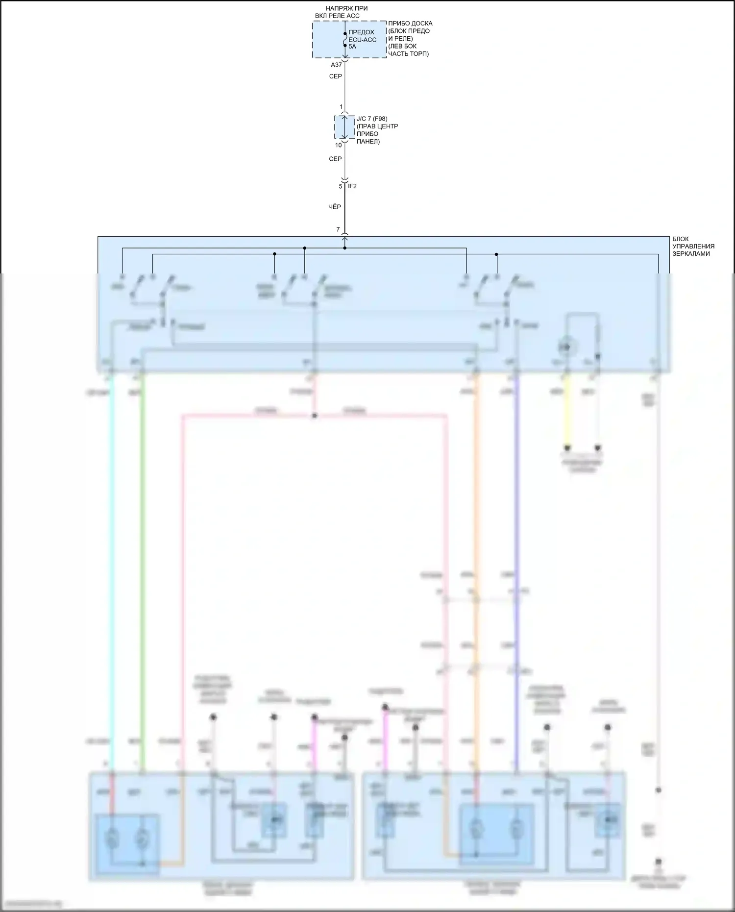 Highlander Toyota III рестайлинг (2016-2019): Электросхема управления зеркалами заднего вида 