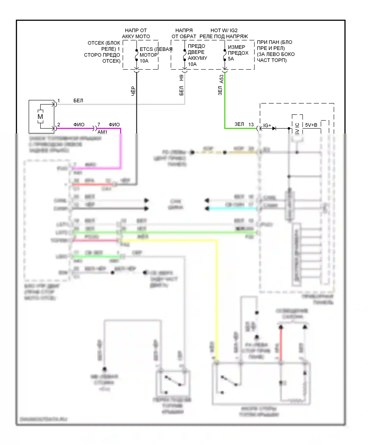 Highlander Toyota III (2013-2016): Электросхема открытия лючка топливного бака, гибрид 