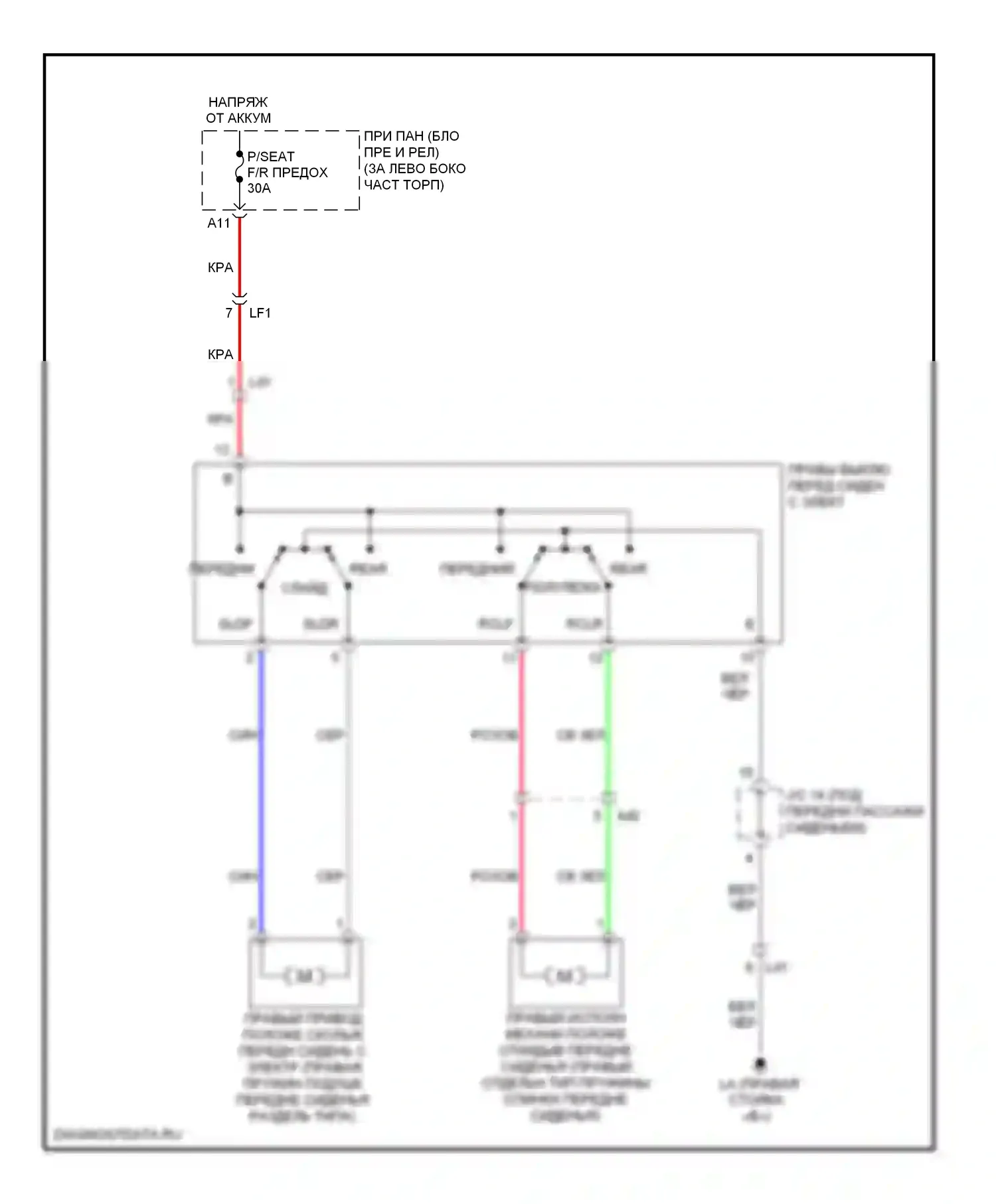 Highlander Toyota III (2013-2016): Электросхема сиденья питания для пассажиров 