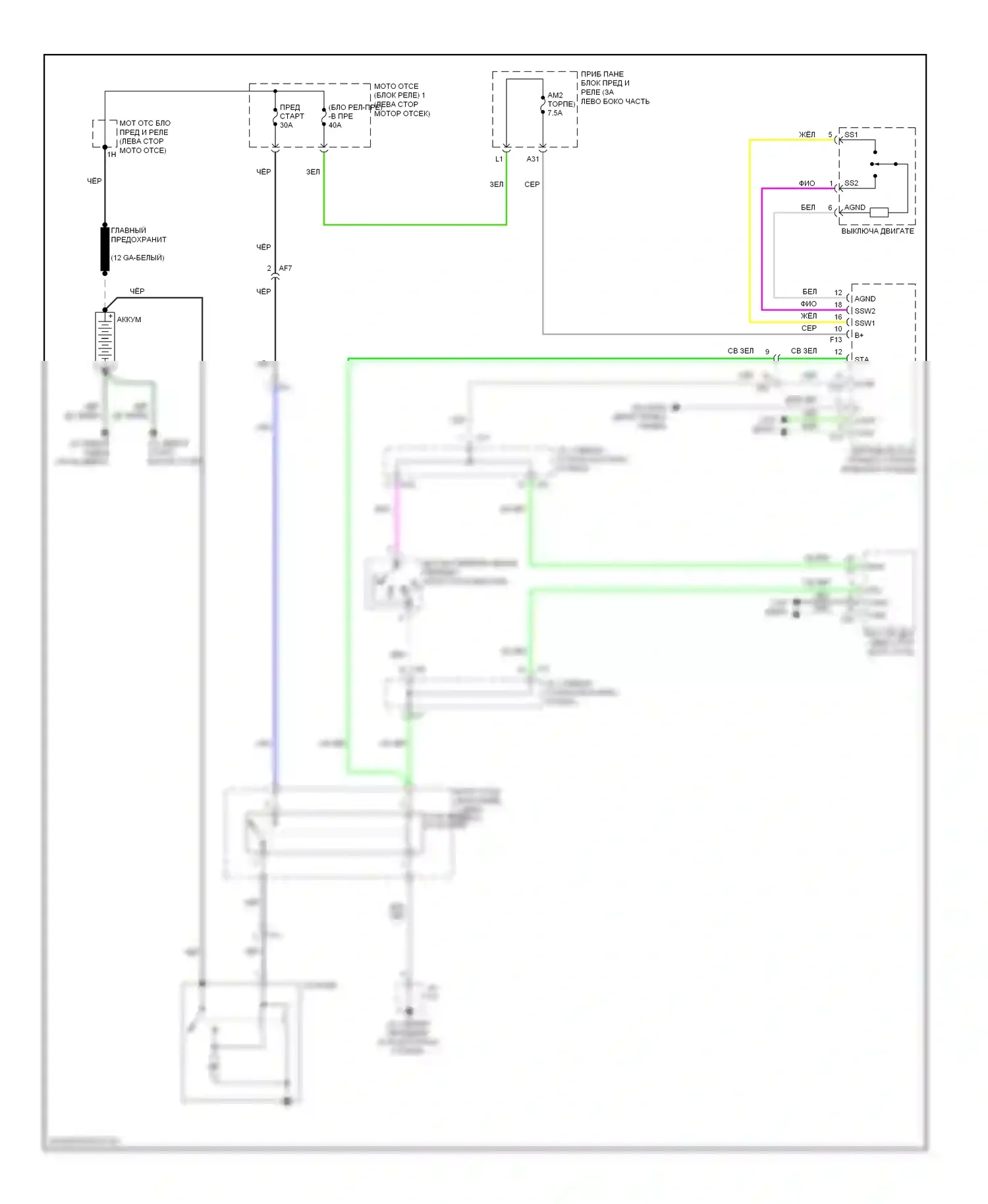 Highlander Toyota III (2013-2016): Электросхема стартера, с интеллектуальным ключом 