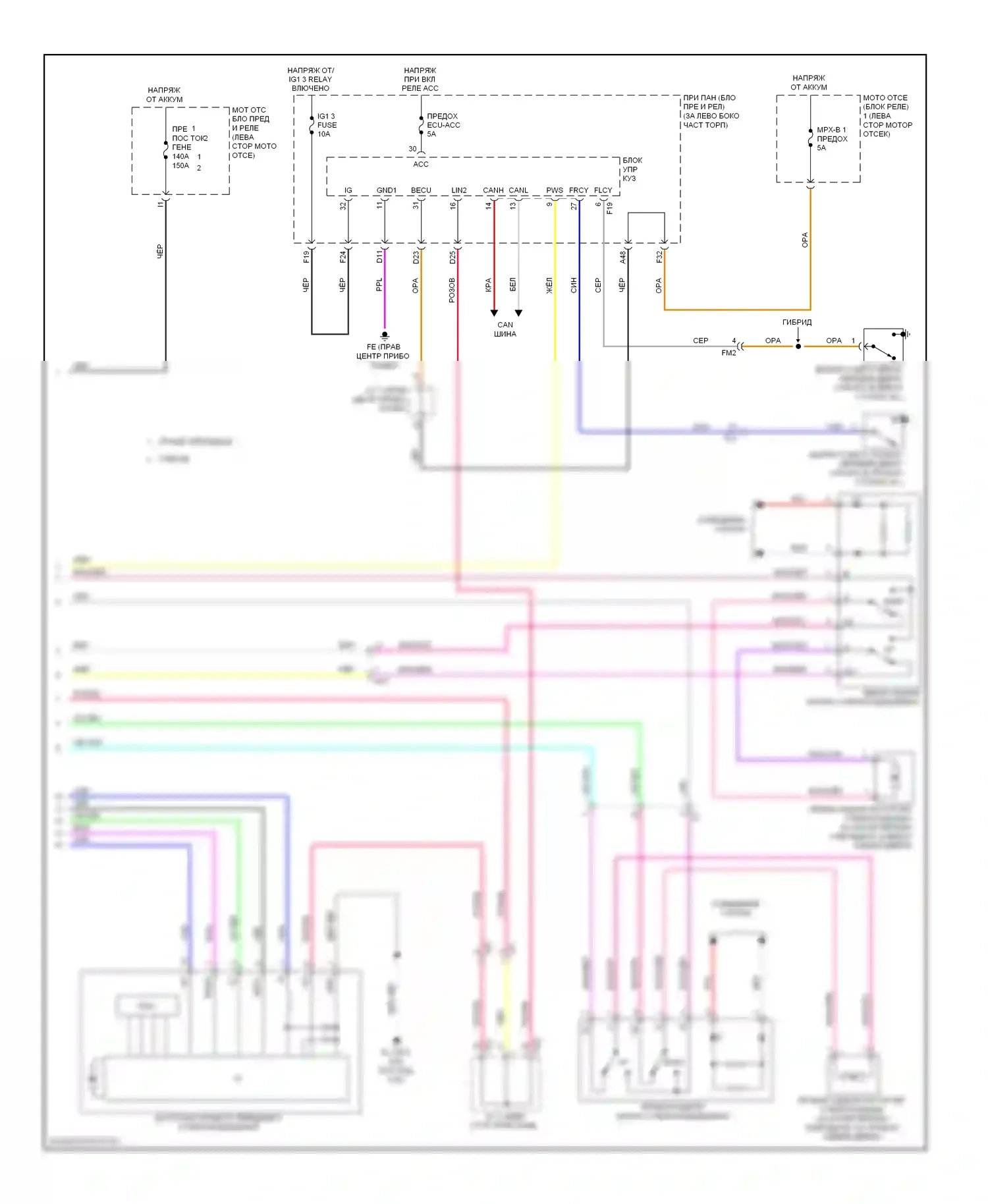 Highlander Toyota III (2013-2016): Электросхема стеклоподъемников, без защиты от заклинивания заднего стеклоподъемника (2 из 2) 