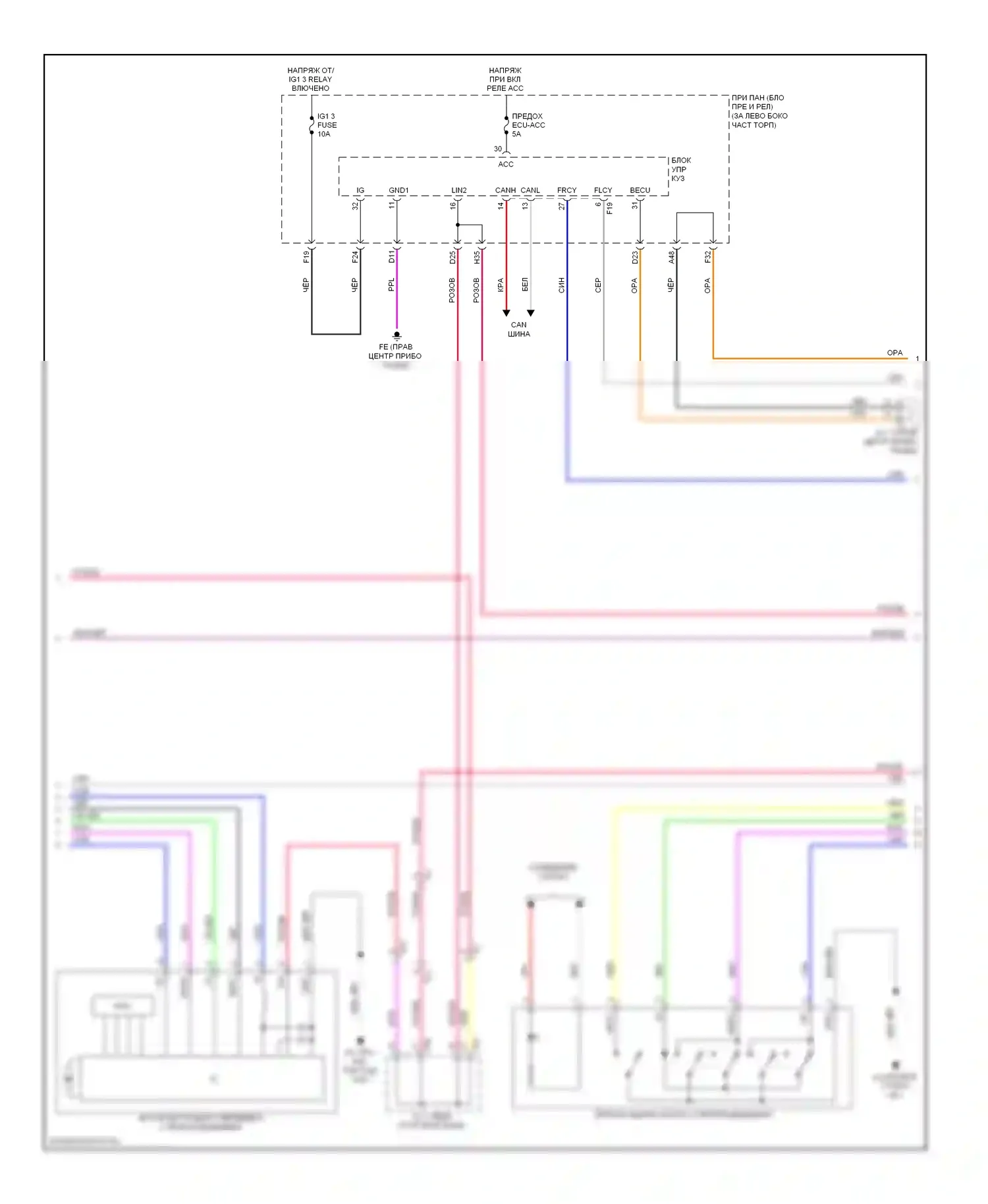 Highlander Toyota III (2013-2016): Электросхема стеклоподъемников, с защитой от заклинивания заднего стеклоподъемника (2 из 3) 