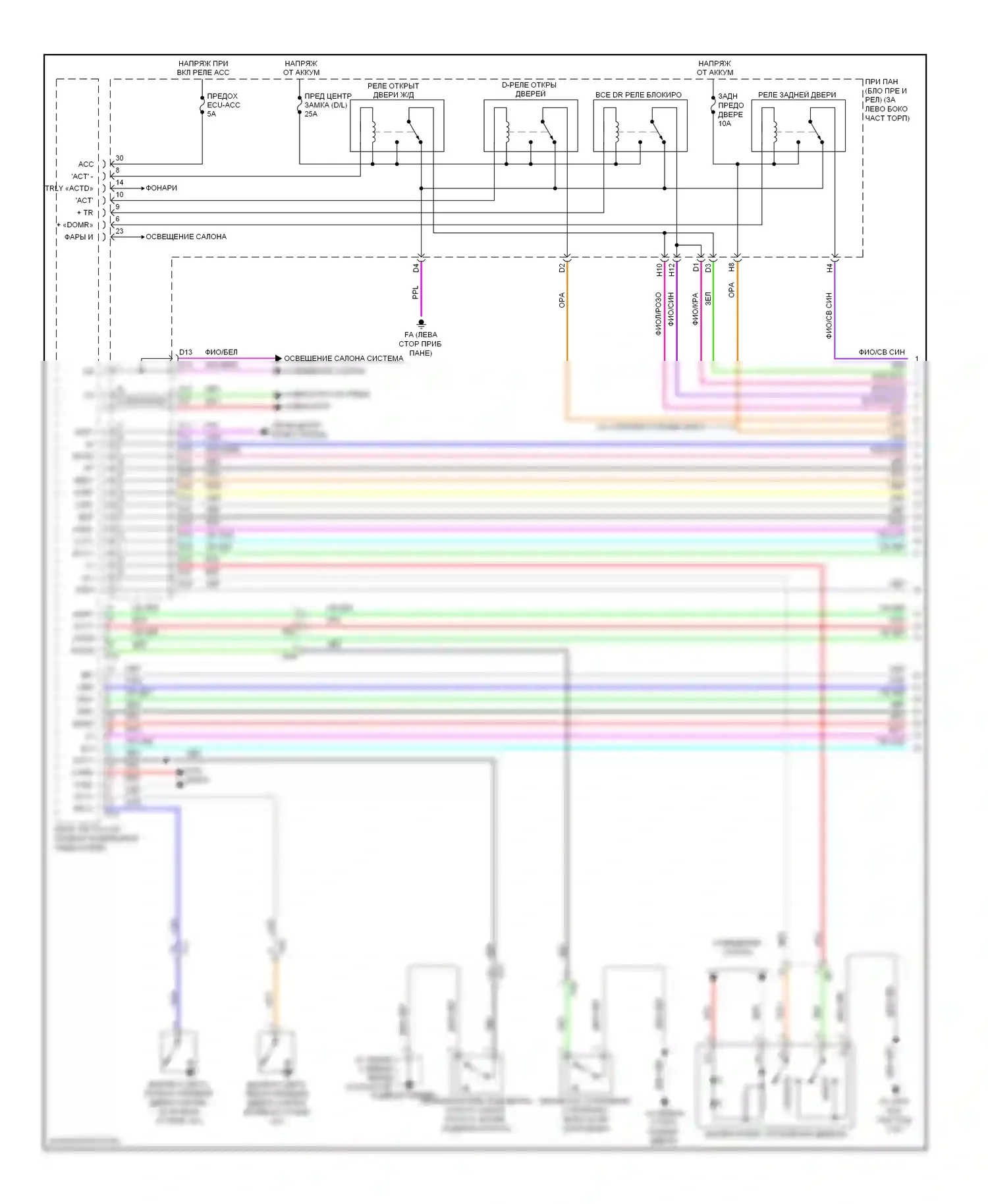 Highlander Toyota III (2013-2016): Электросхема центрального замка, за исключением гибридного без системы интеллектуальных ключей (1 из 4) 