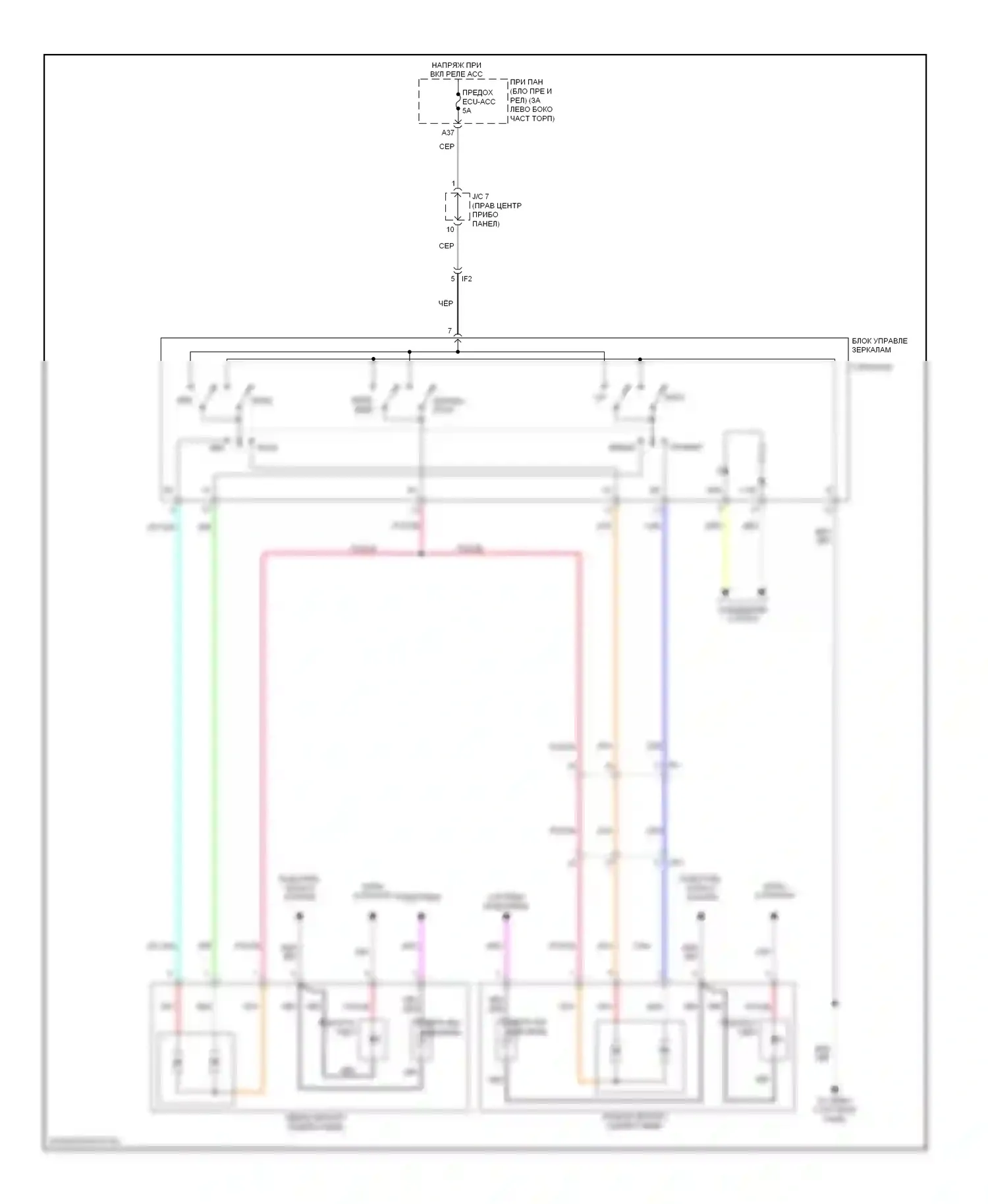 Highlander Toyota III (2013-2016): Электросхема управления зеркалами заднего вида 