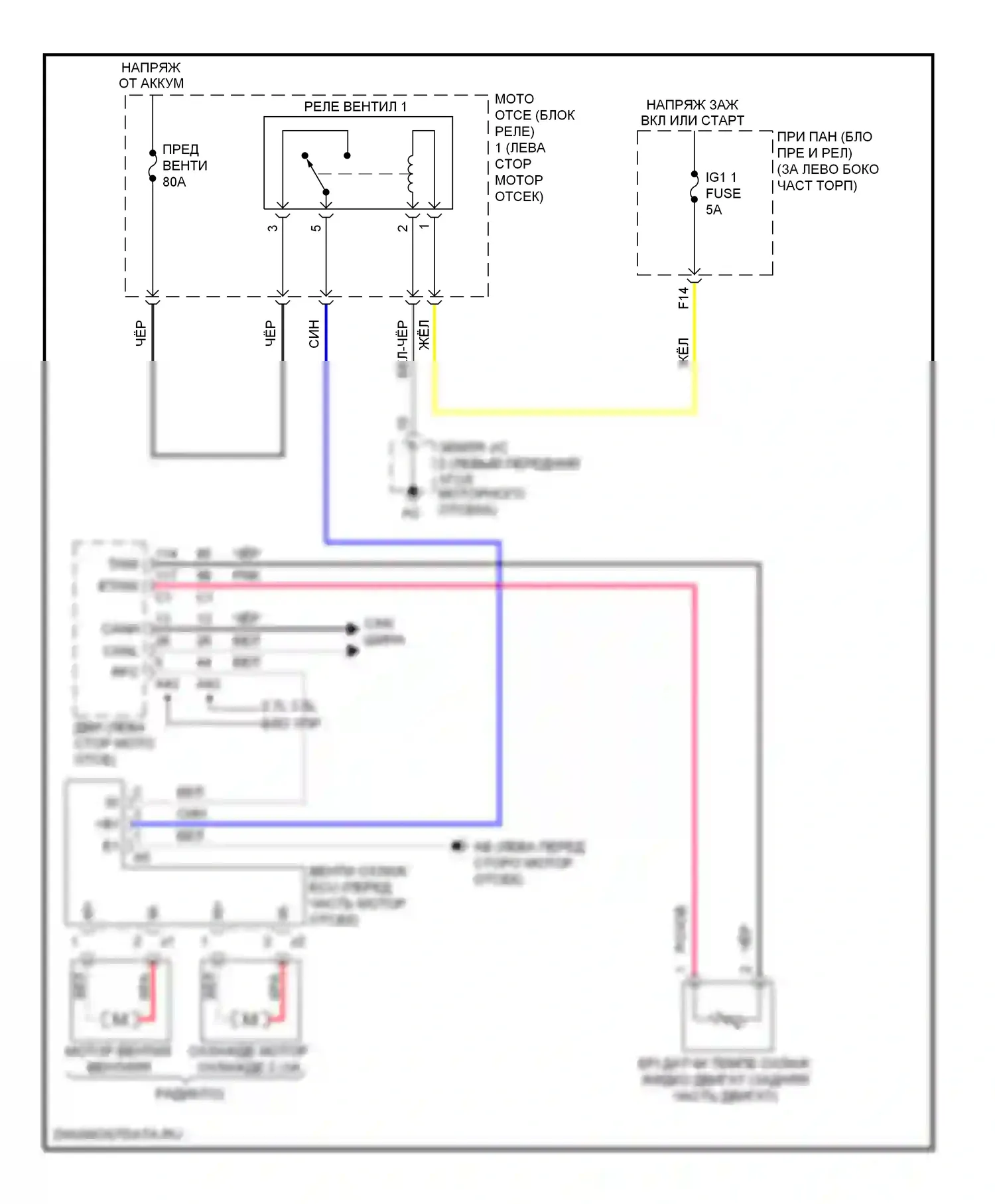 Highlander Toyota III (2013-2016): Электросхема вентилятора охлаждения, кроме гибридного 